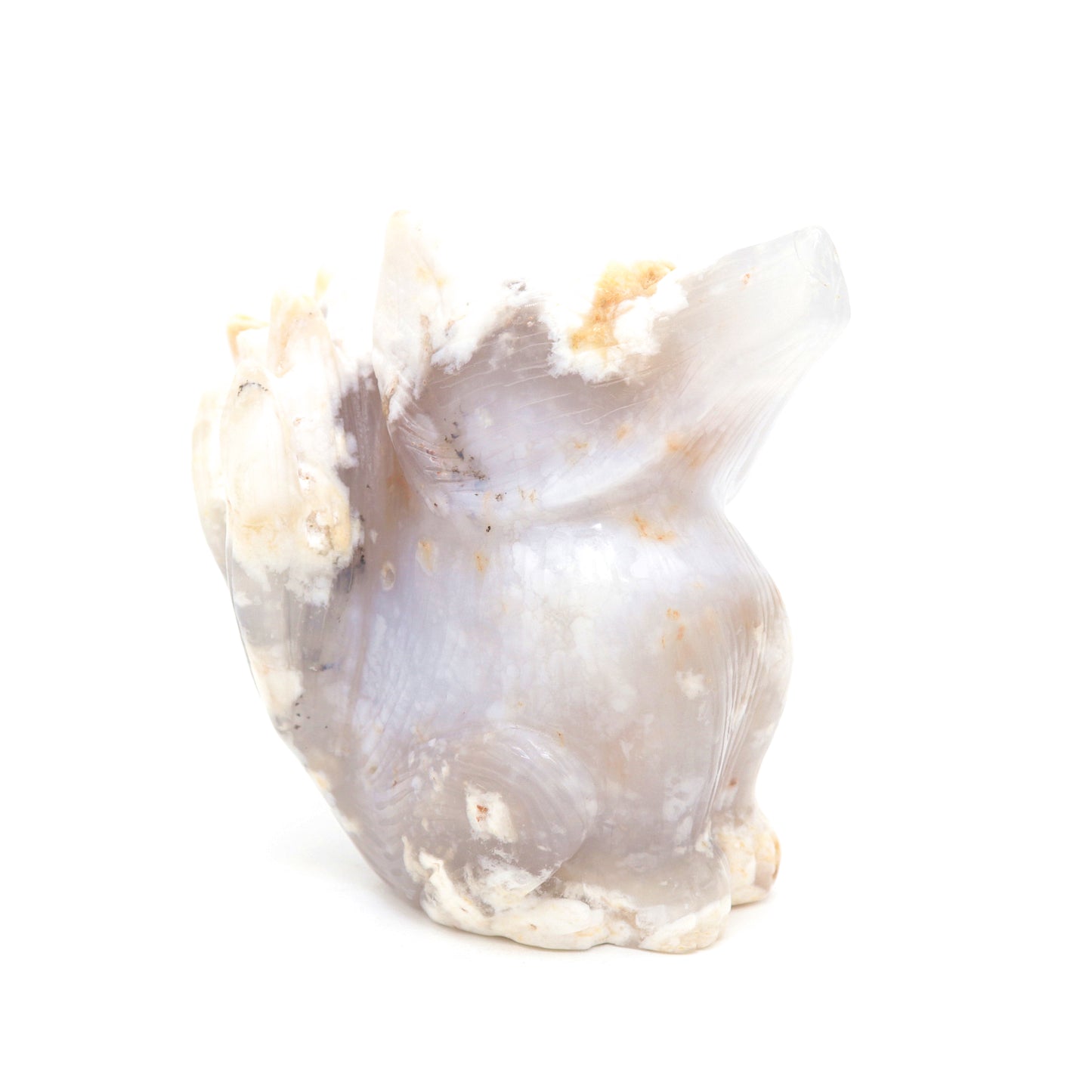 HandCarved Flower Agate Crystal Nine Tail Fox Healing Quartz Reiki
