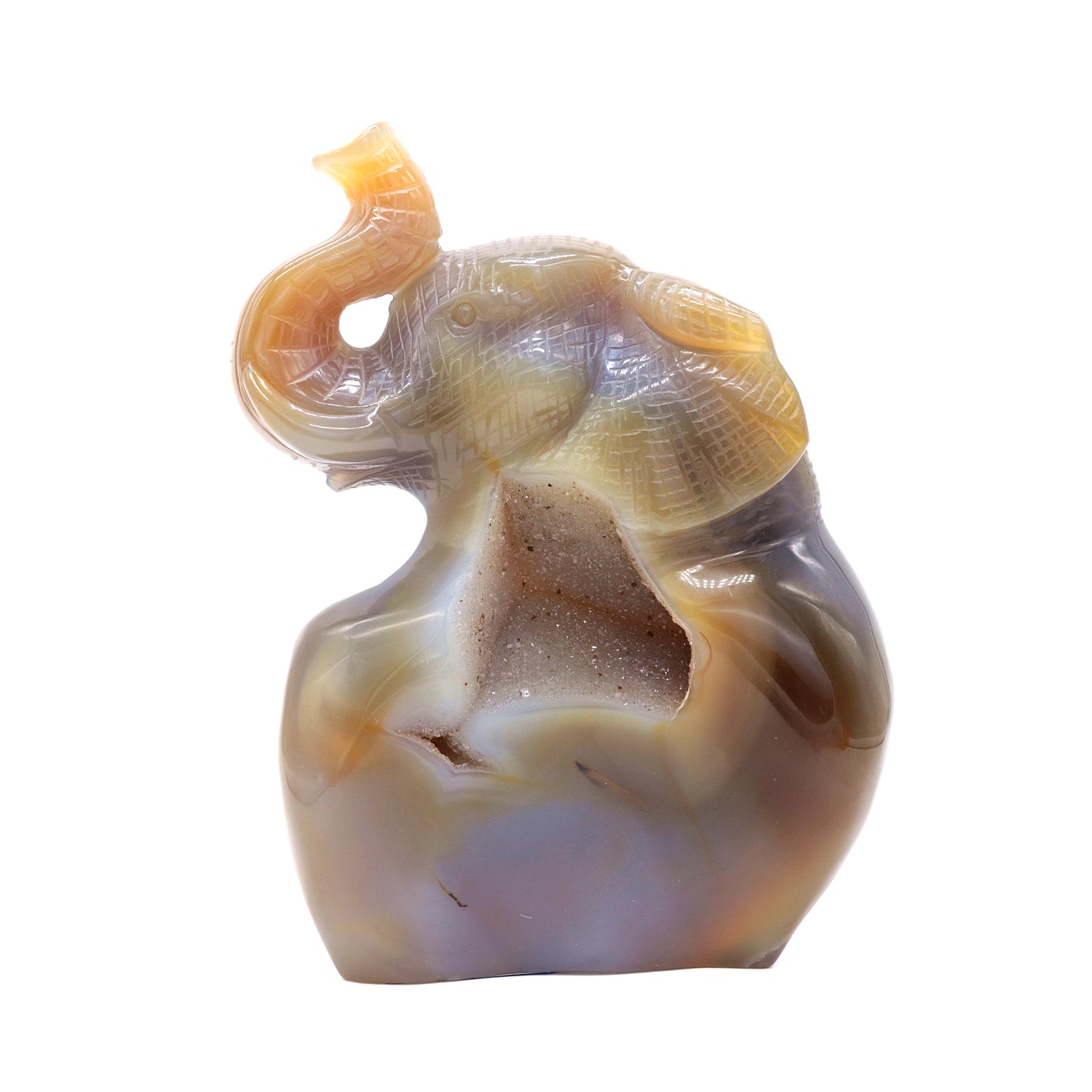 6.5" HandCarved Druzy Agate Crystal Elephant Figurine Decorate Gift