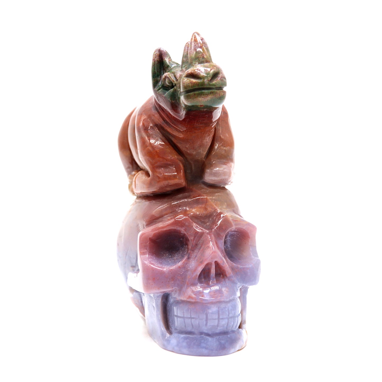 5.2" HandCarved Ocean Jasper Skull Crystal Rhino Healing Quartz Reiki
