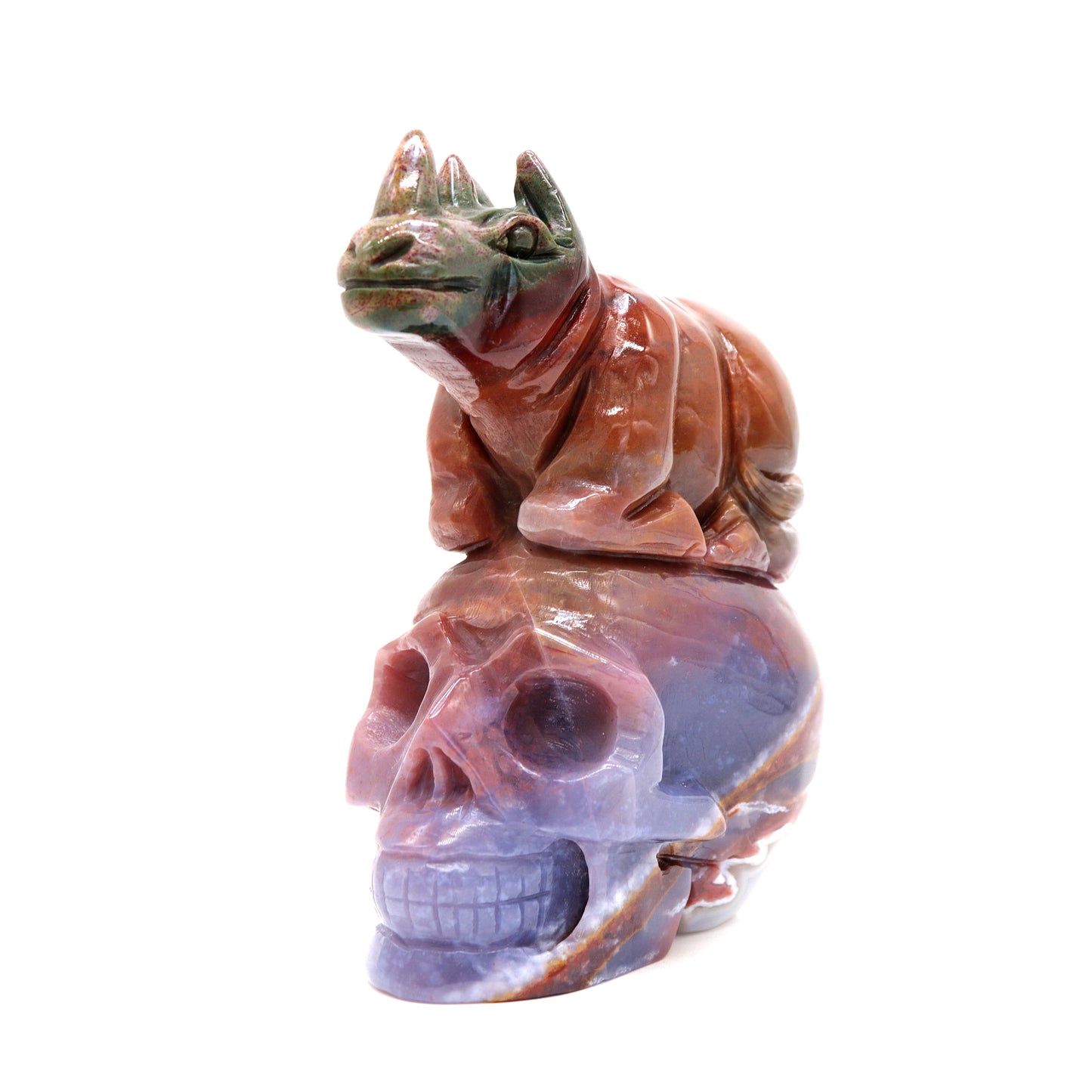 5.2" HandCarved Ocean Jasper Skull Crystal Rhino Healing Quartz Reiki