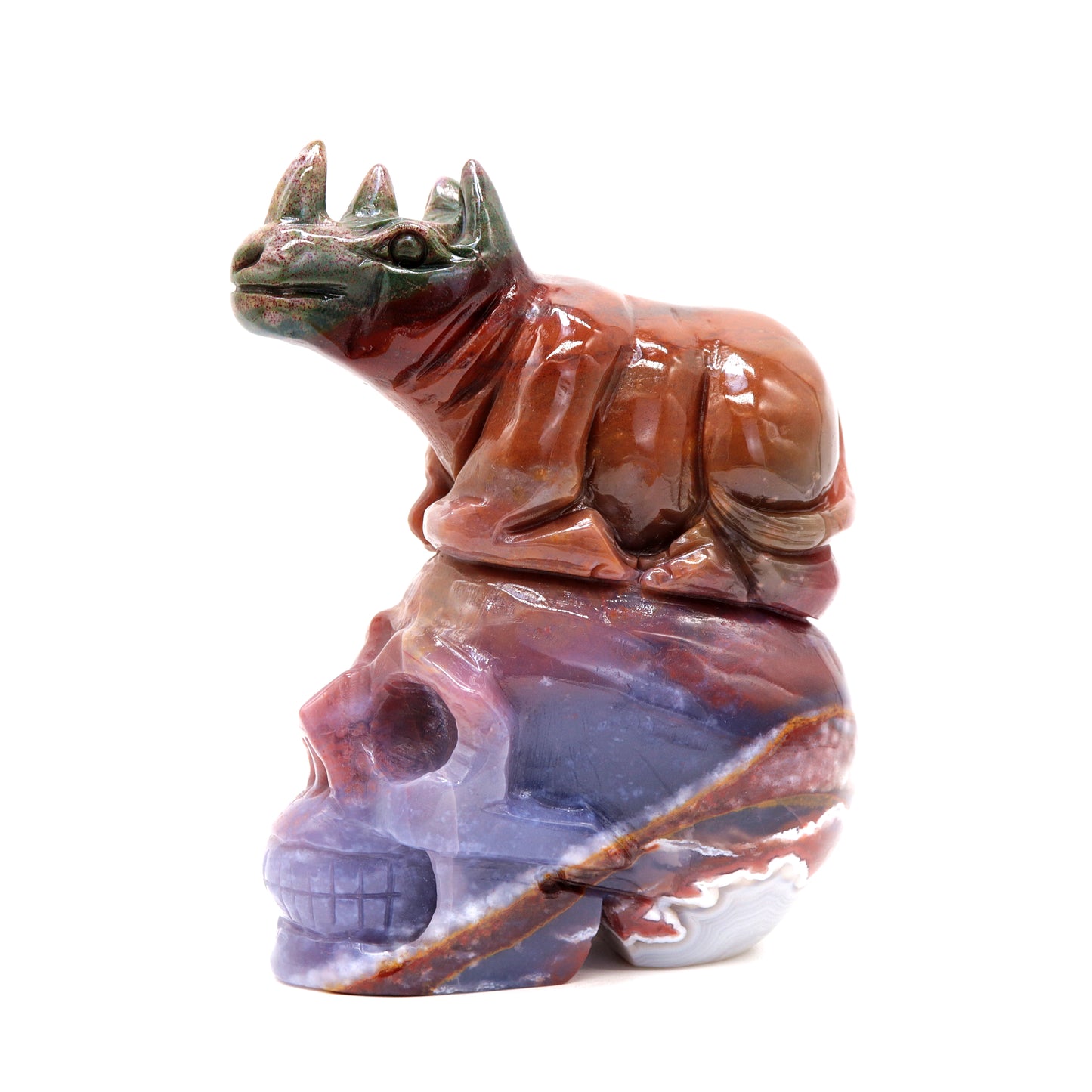 5.2" HandCarved Ocean Jasper Skull Crystal Rhino Healing Quartz Reiki