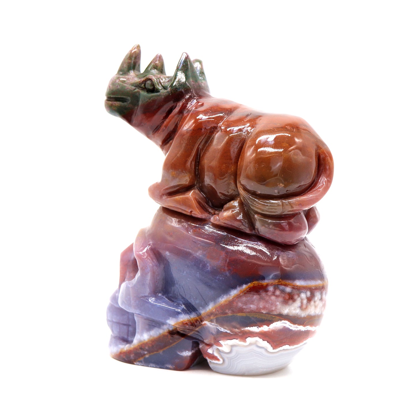5.2" HandCarved Ocean Jasper Skull Crystal Rhino Healing Quartz Reiki