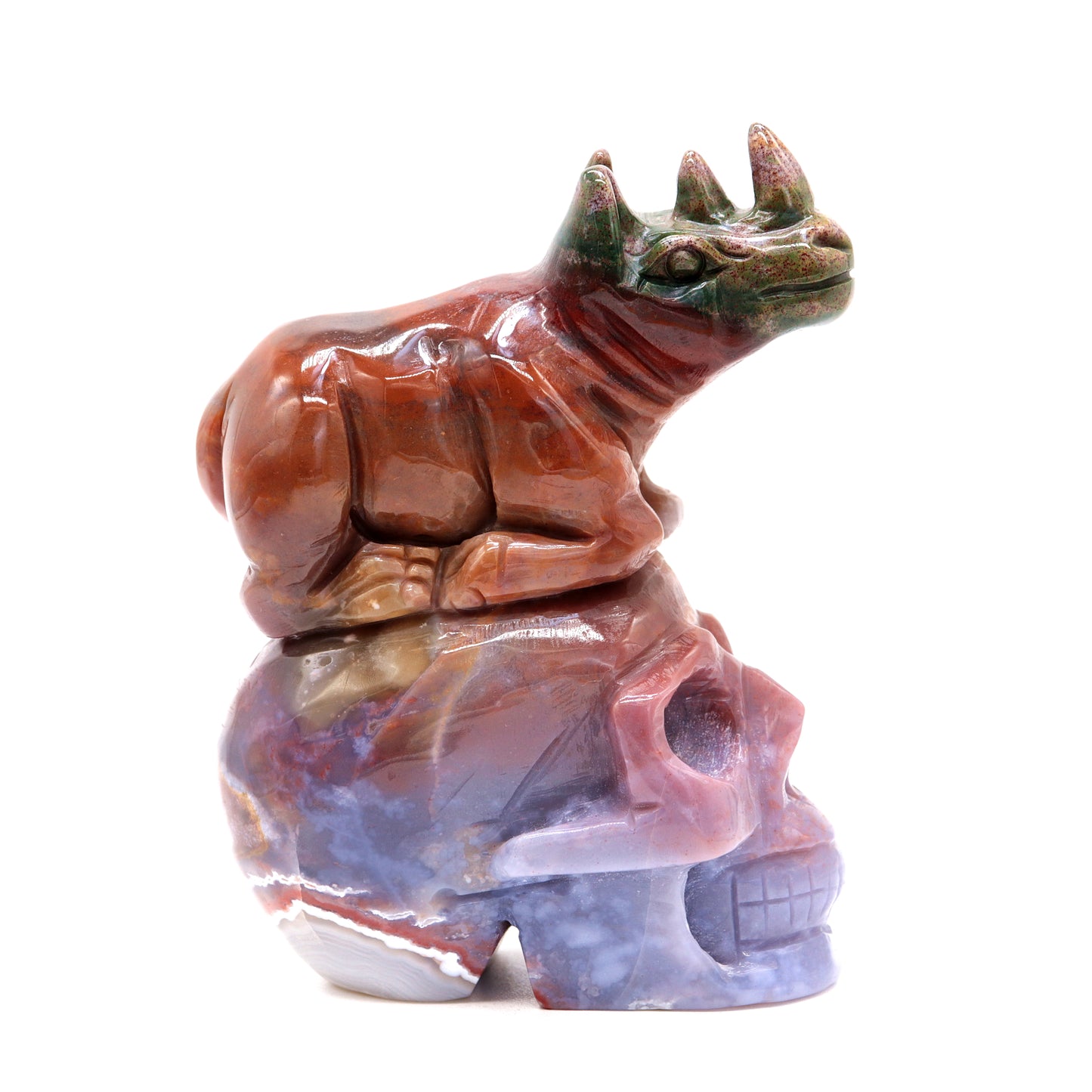 5.2" HandCarved Ocean Jasper Skull Crystal Rhino Healing Quartz Reiki