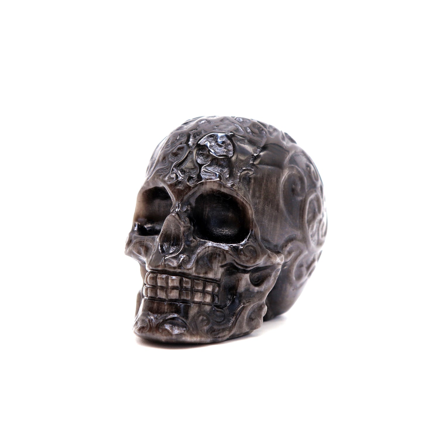 3" Silver Obsidian Skull Sugar Flower Crystal Skull Healing Quartz Reiki