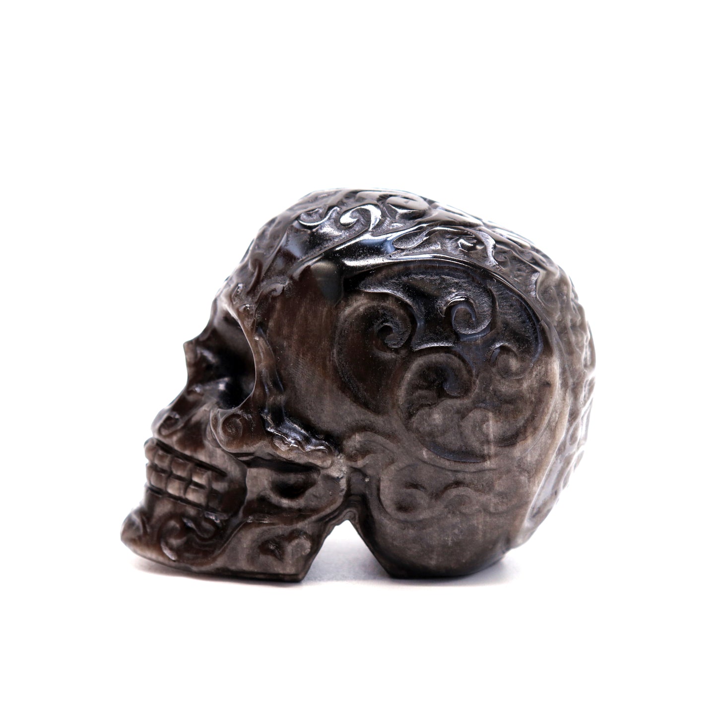3" Silver Obsidian Skull Sugar Flower Crystal Skull Healing Quartz Reiki