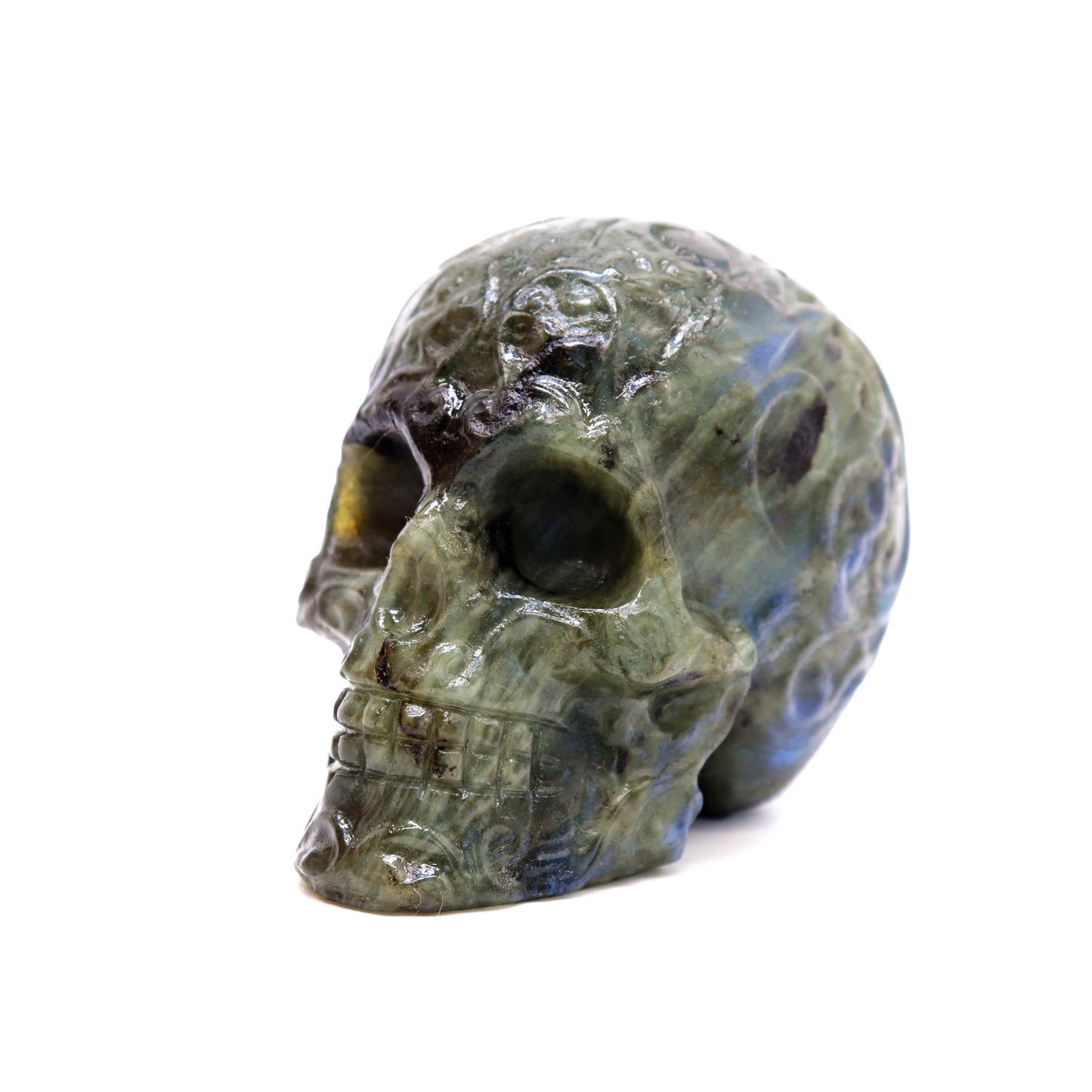 3" Labradorite Skull Sugar Flower Crystal Skull Healing Quartz Reiki