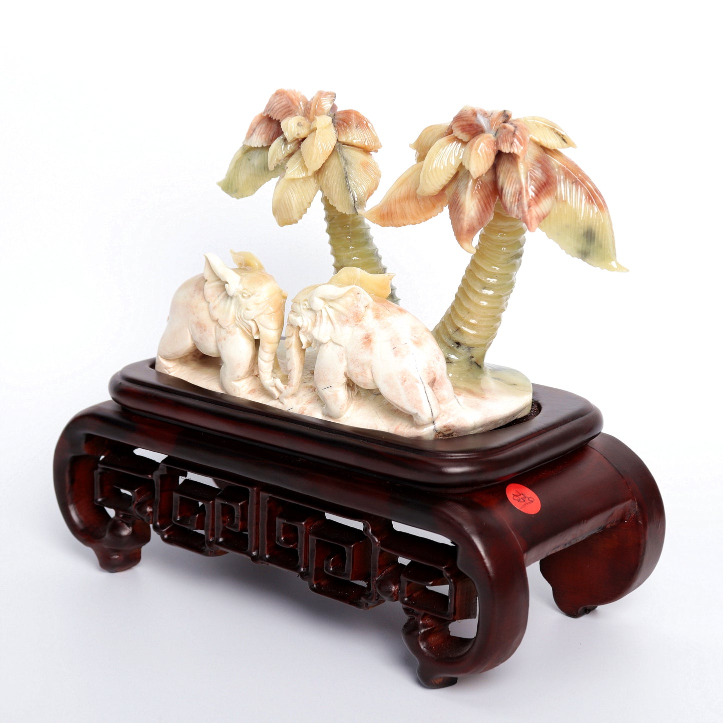 XiuYan Jade Carved Elephant Sculpture Palm Tree Realistic Crystal Healing