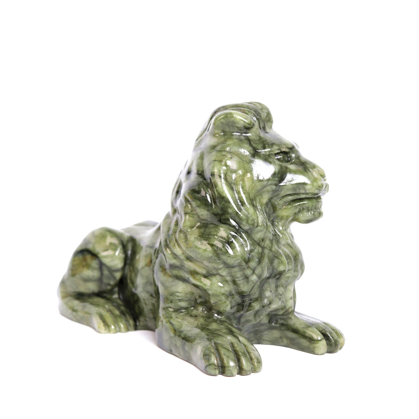 5" Serpentine Japser Carved Lion Figurine Realistic Crystal Healing Quartz Decor
