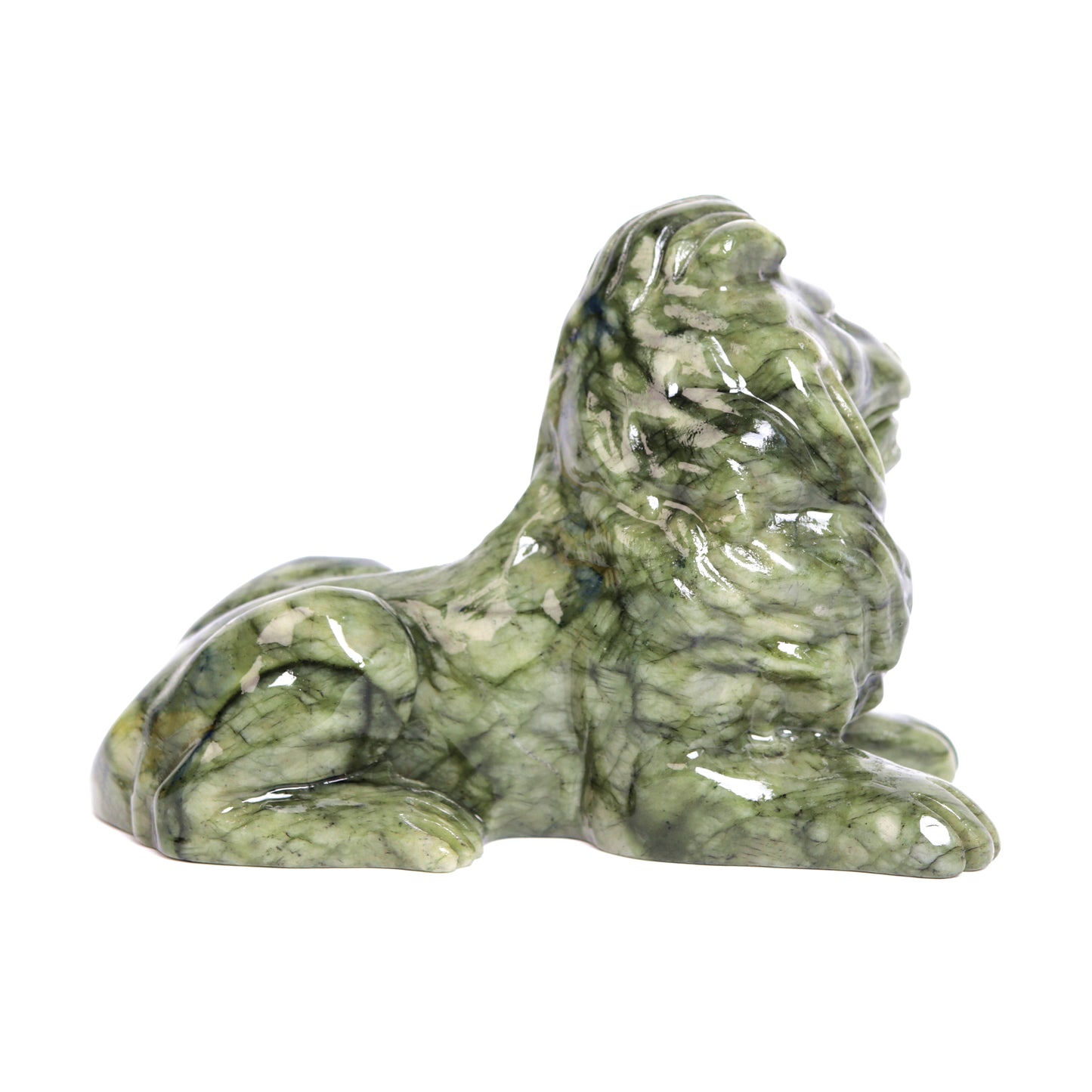 5" Serpentine Japser Carved Lion Figurine Realistic Crystal Healing Quartz Decor