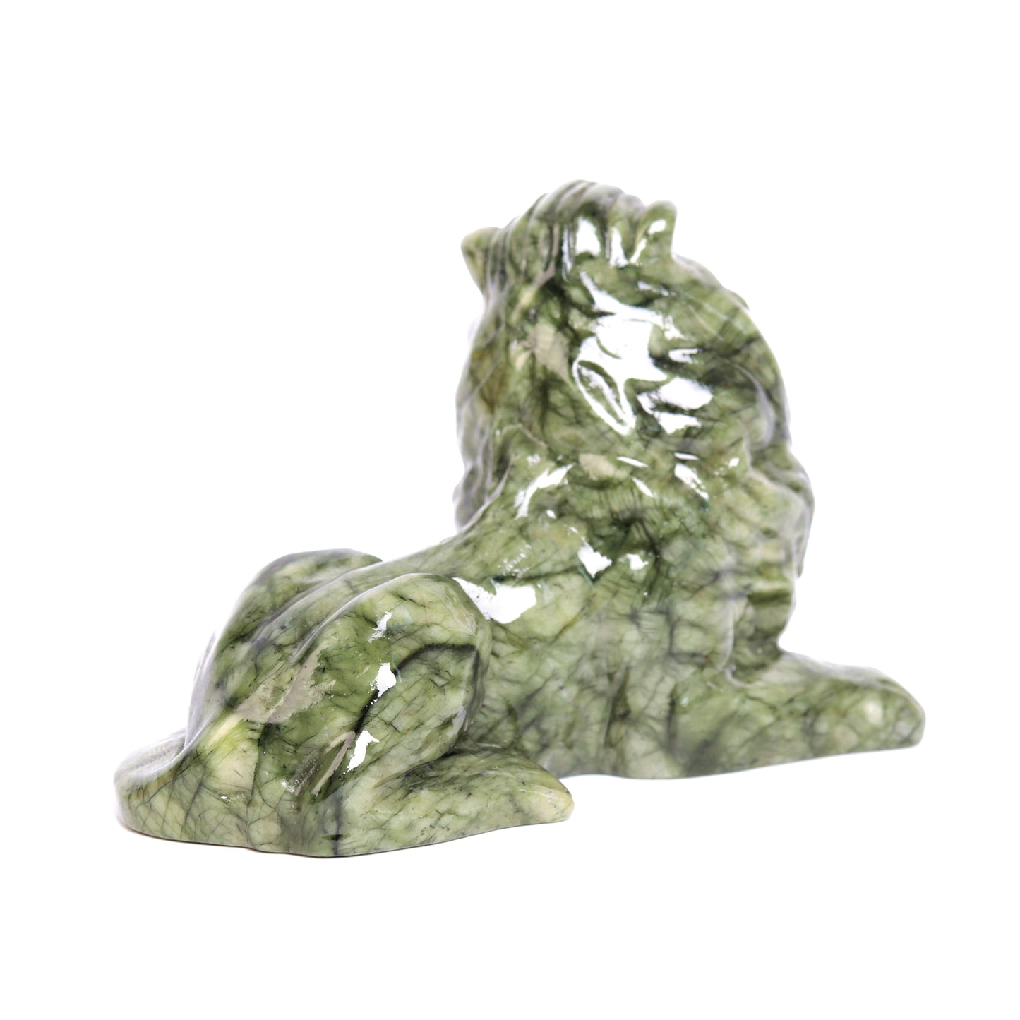 5" Serpentine Japser Carved Lion Figurine Realistic Crystal Healing Quartz Decor
