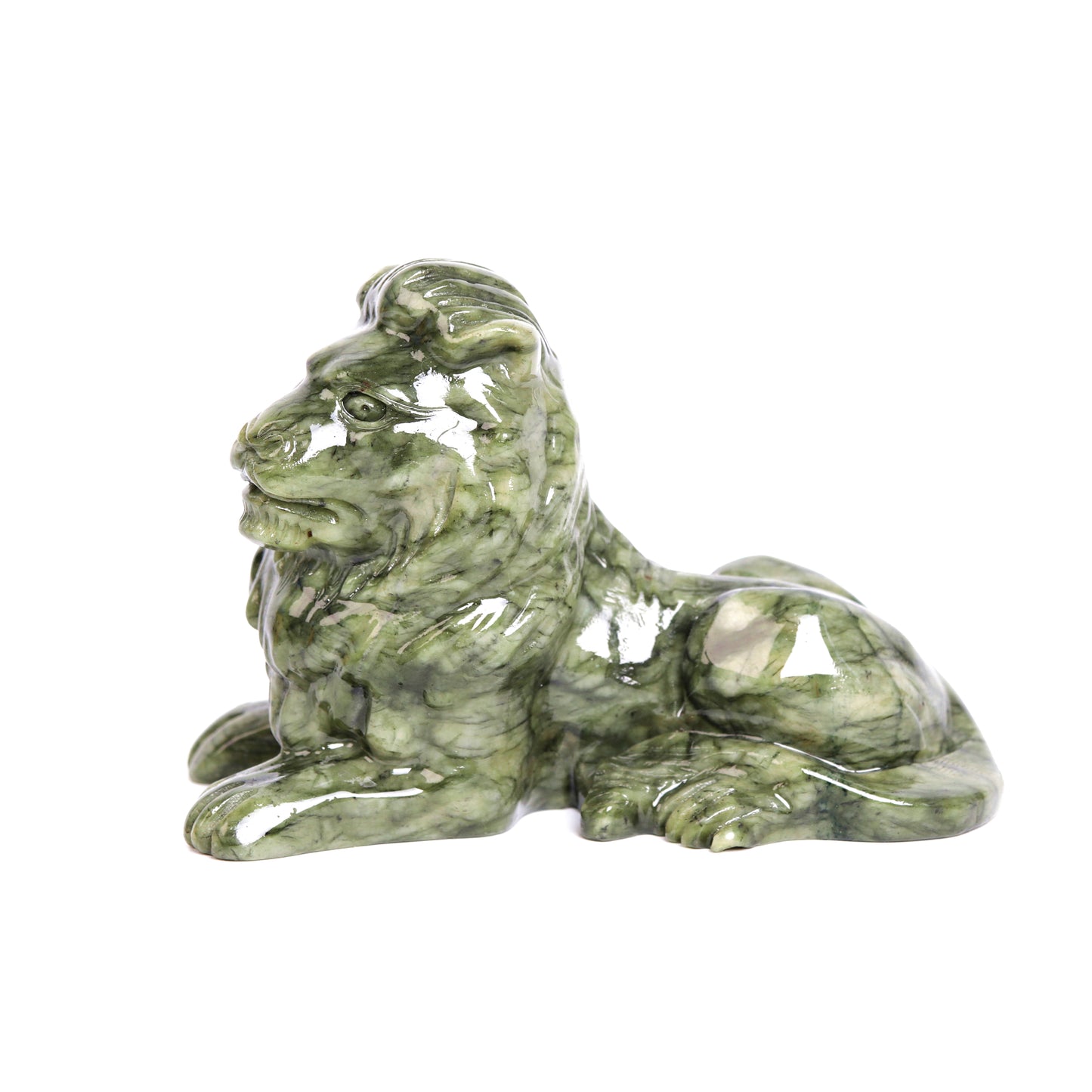 5" Serpentine Japser Carved Lion Figurine Realistic Crystal Healing Quartz Decor