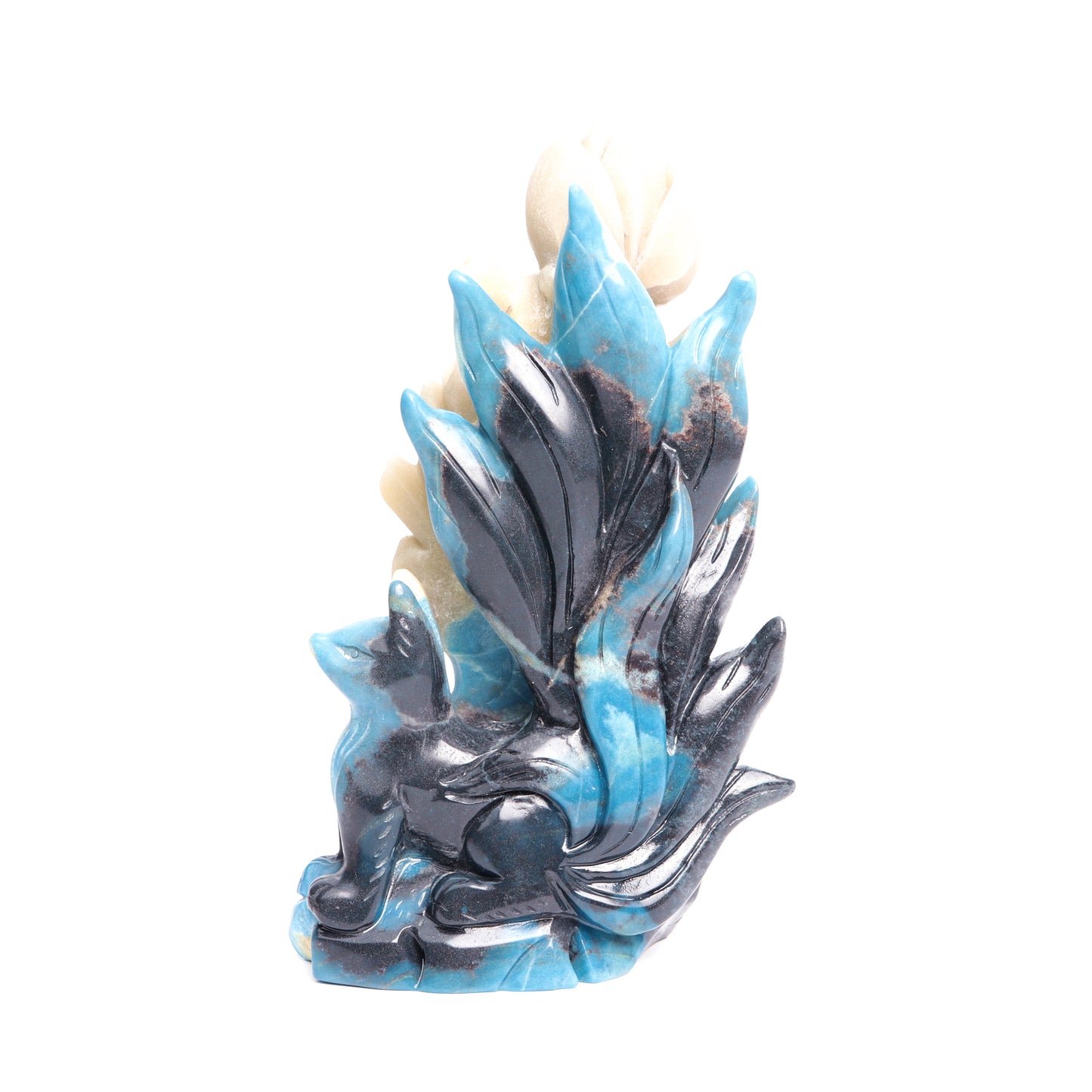 7.5" Trolleite Carved Nine Tail Fox Figurine Realistic Crystal Healing
