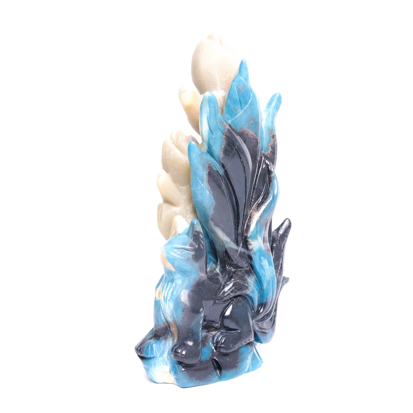7.5" Trolleite Carved Nine Tail Fox Figurine Realistic Crystal Healing
