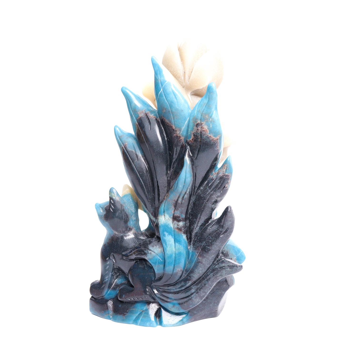 7.5" Trolleite Carved Nine Tail Fox Figurine Realistic Crystal Healing