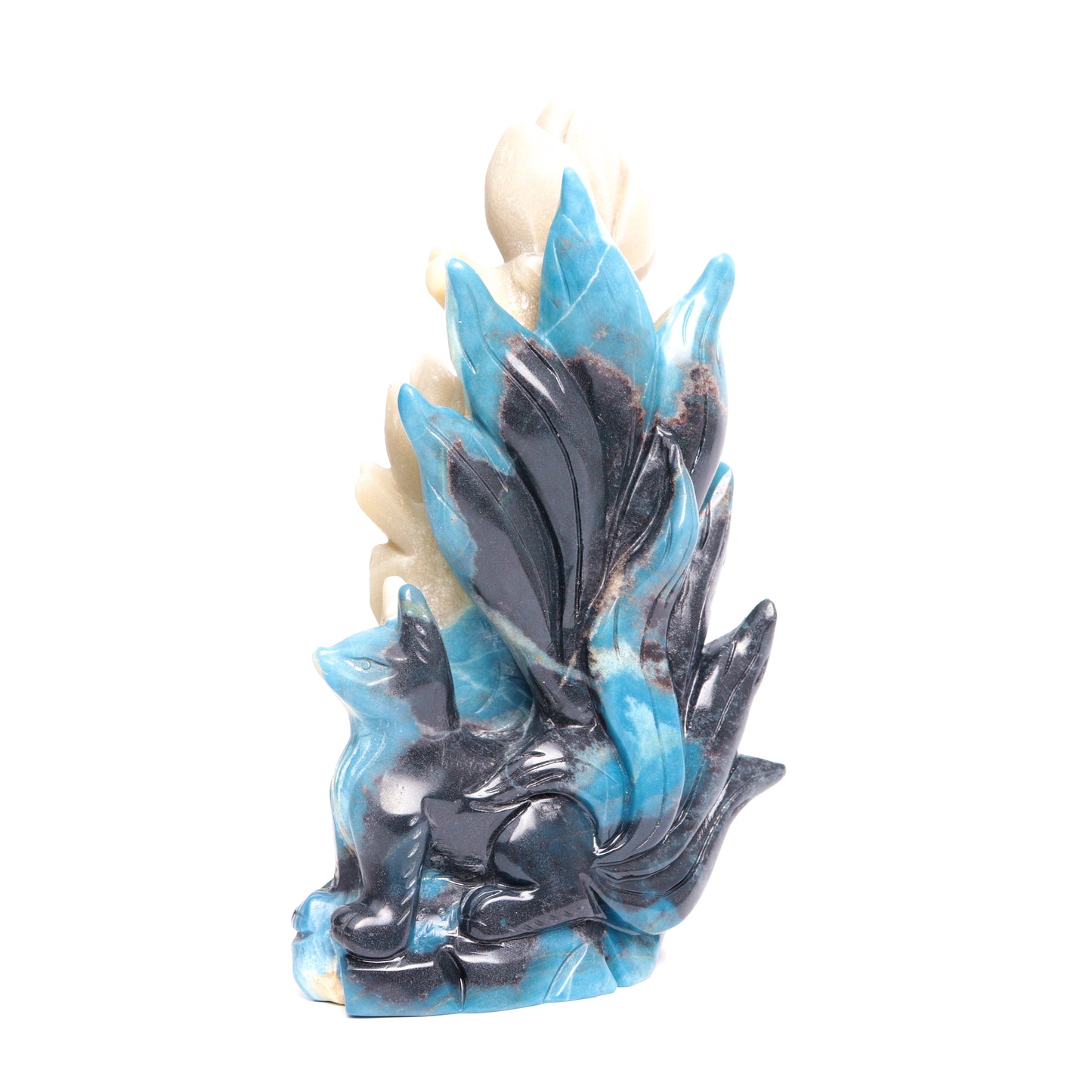 7.5" Trolleite Carved Nine Tail Fox Figurine Realistic Crystal Healing