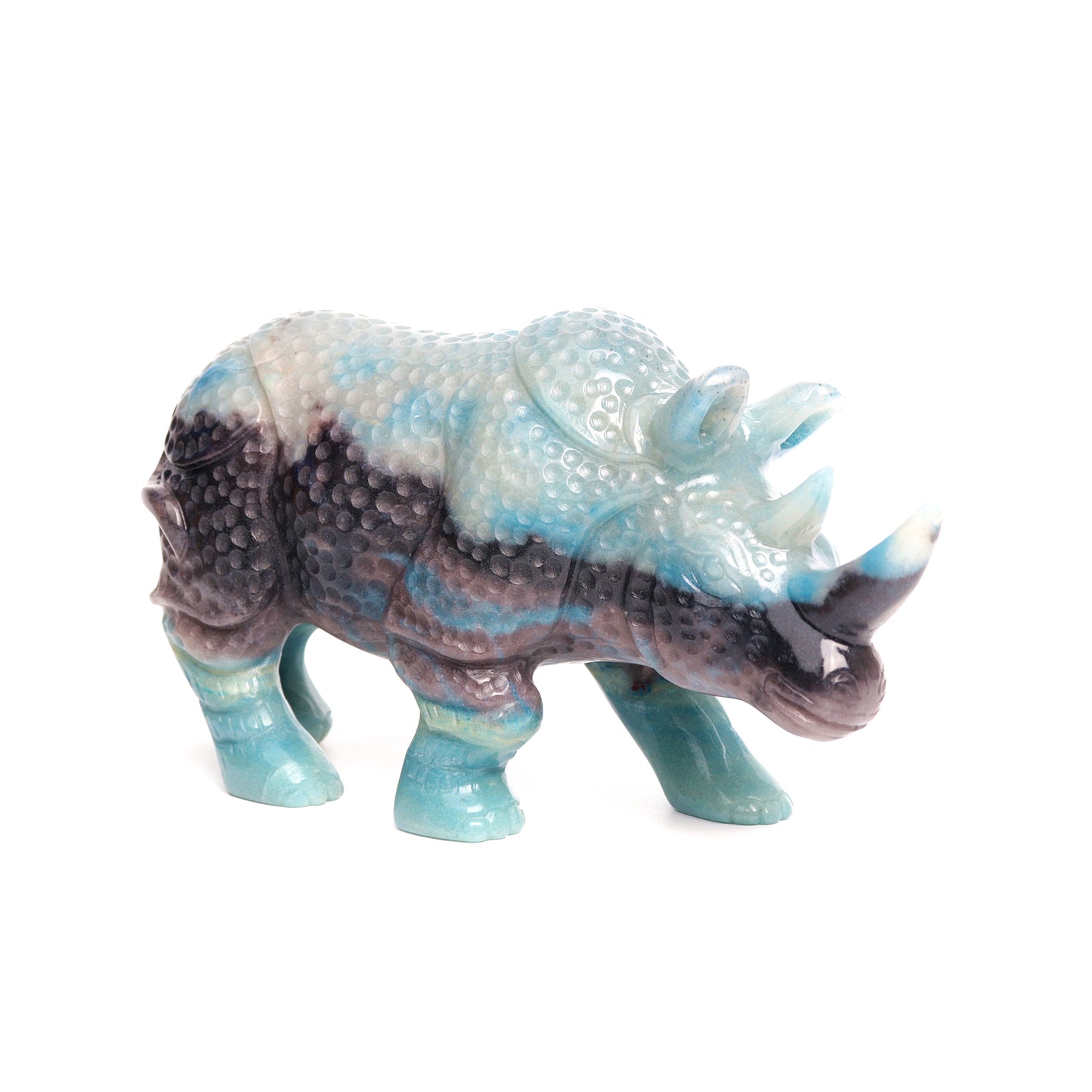 8" Trolleite Carved Crystal Rhino Figurine Healing Quartz Decor