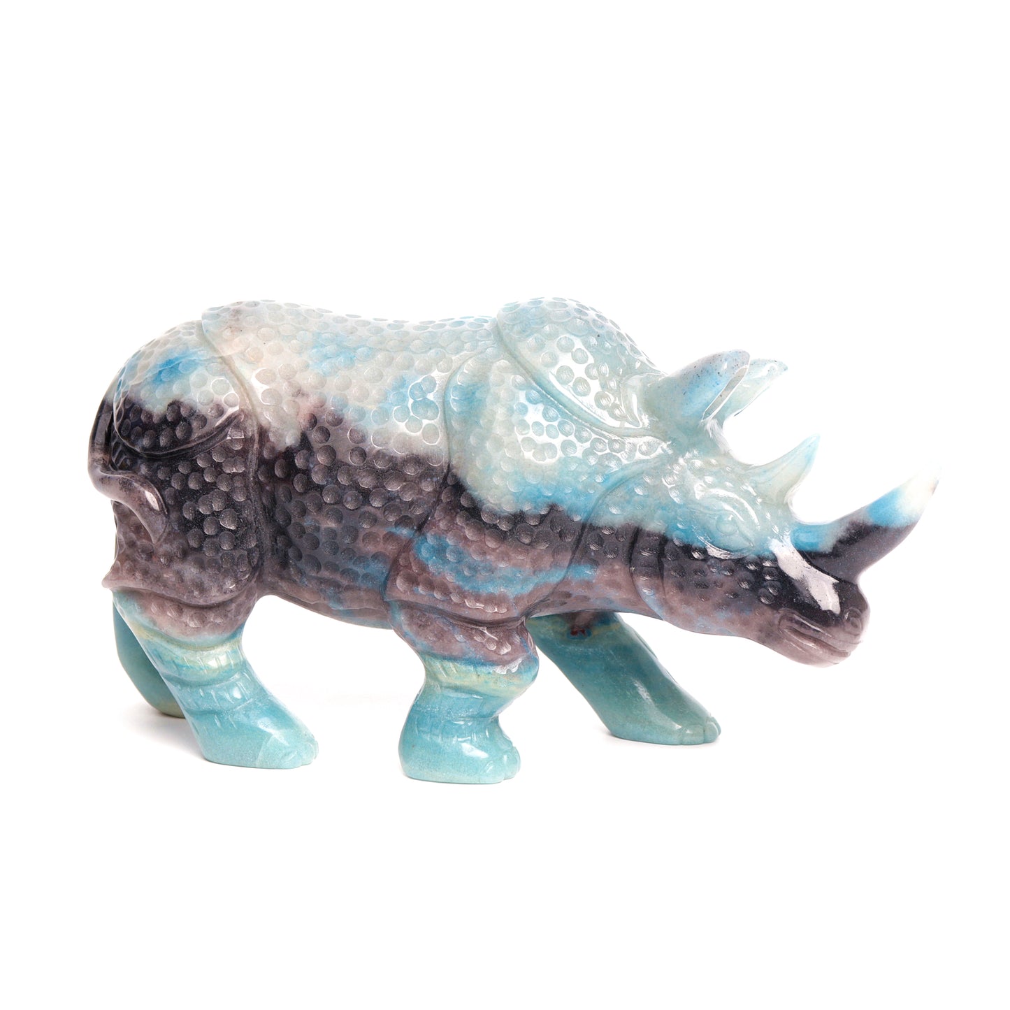 8" Trolleite Carved Crystal Rhino Figurine Healing Quartz Decor