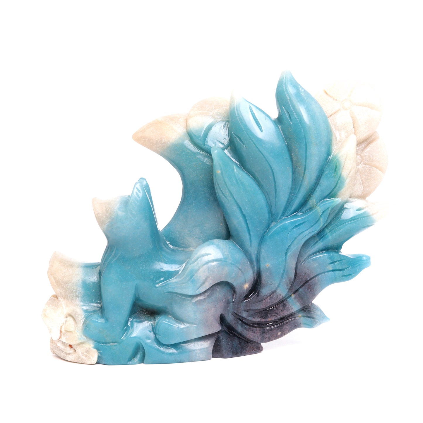 6.5" Trolleite Carved Crystal Nine Tail Fox Figurine Healing Quartz Decor