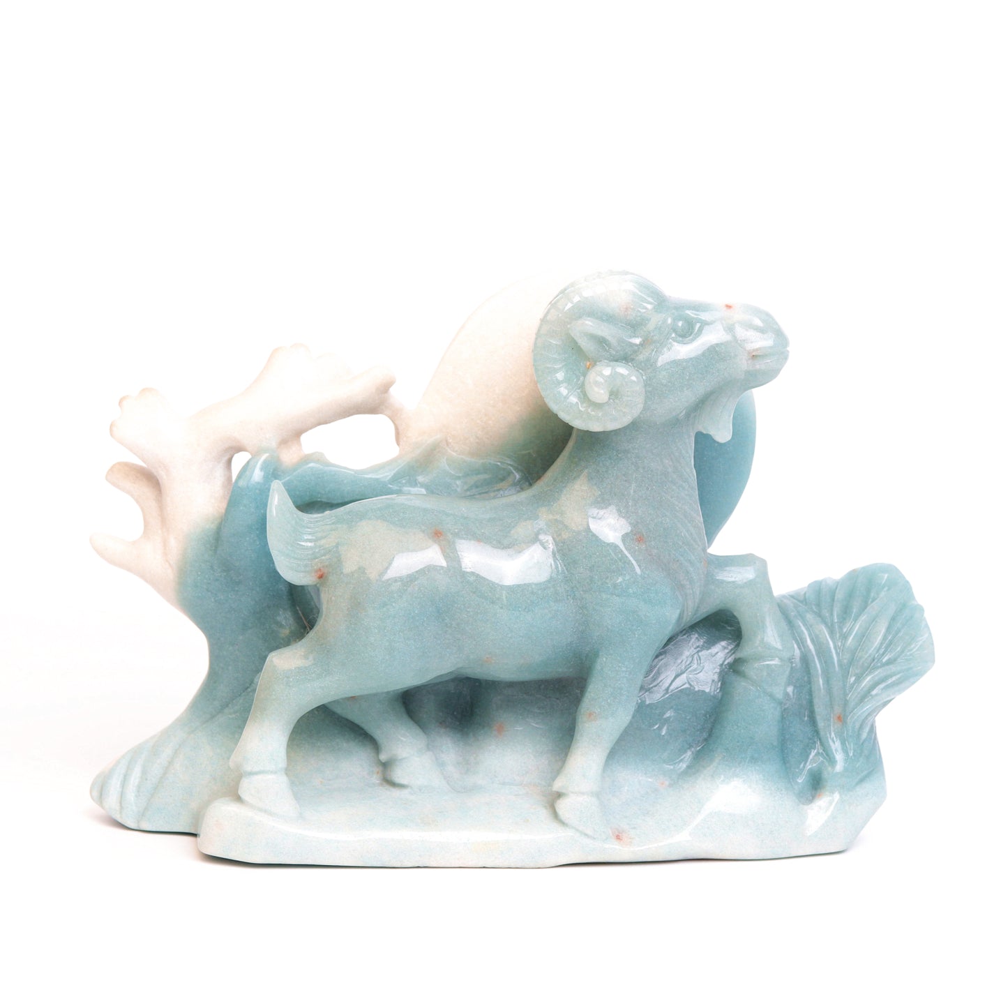 8" Trolleite Carved Goat Ram Figurine Realistic Crystal Healing Quartz Decor