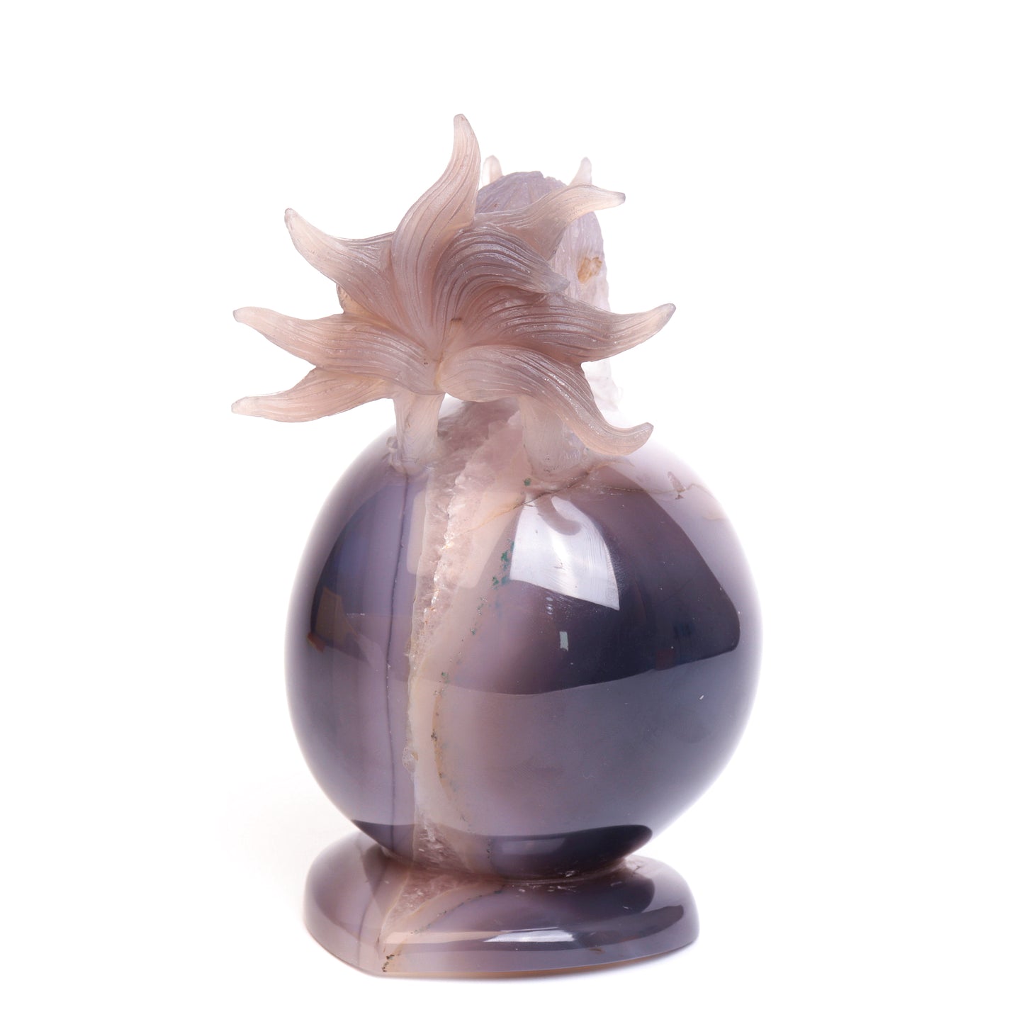 7" Agate Druzy Crystal Nine Tail Fox Sphere Figurine Realistic