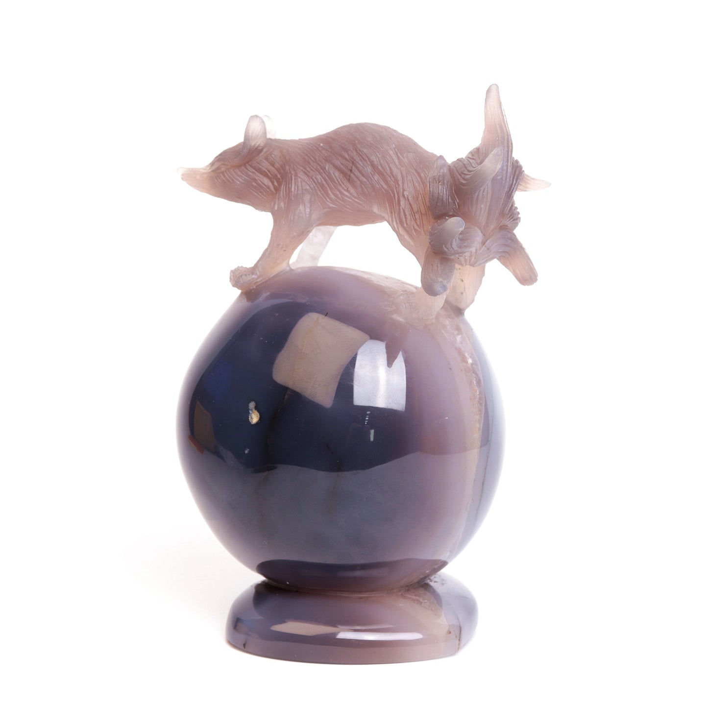 7" Agate Druzy Crystal Nine Tail Fox Sphere Figurine Realistic