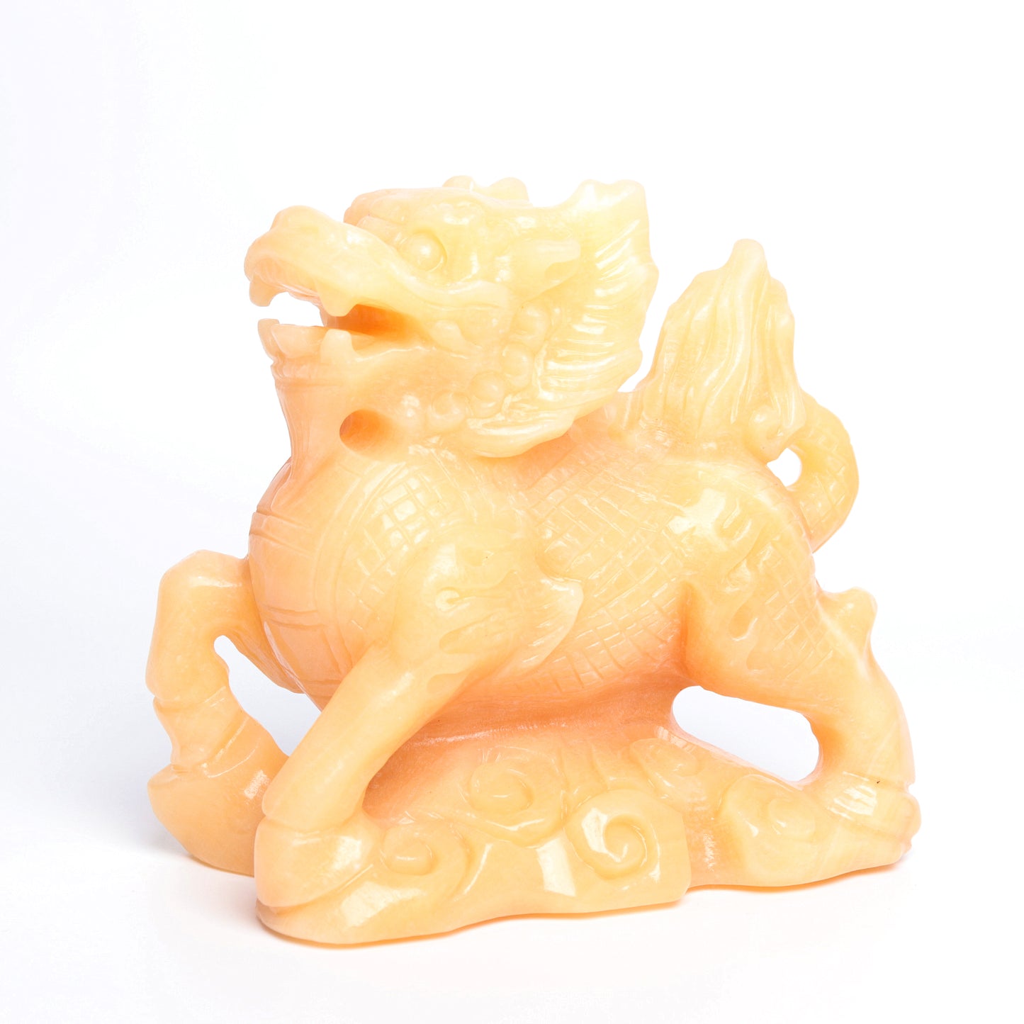 6" Yellow Calcite Carved QIlin Figurine Crystal Healing Quartz Decor
