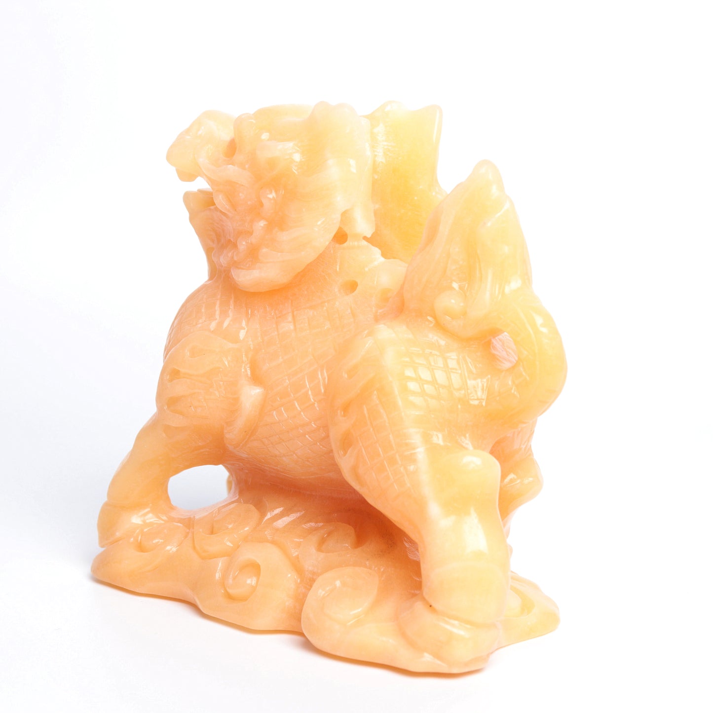 6" Yellow Calcite Carved QIlin Figurine Crystal Healing Quartz Decor
