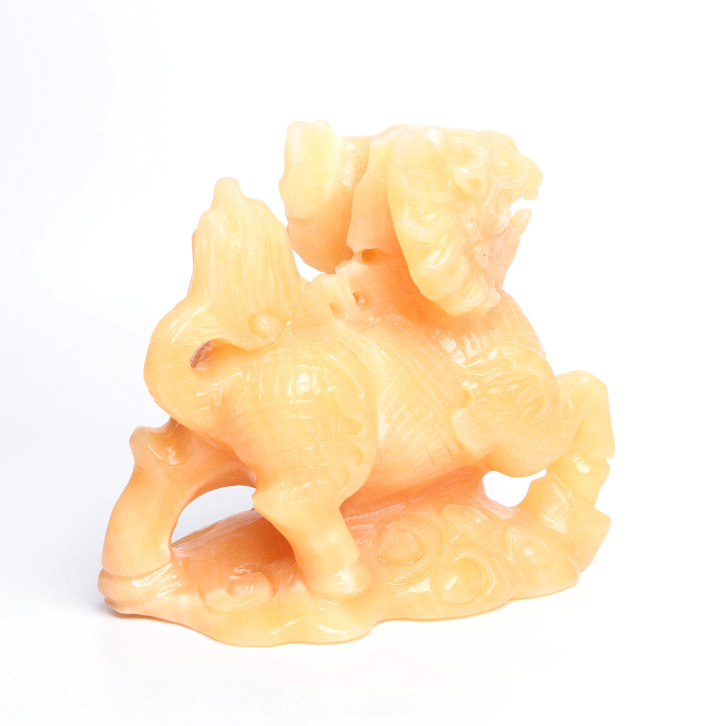 6" Yellow Calcite Carved QIlin Figurine Crystal Healing Quartz Decor