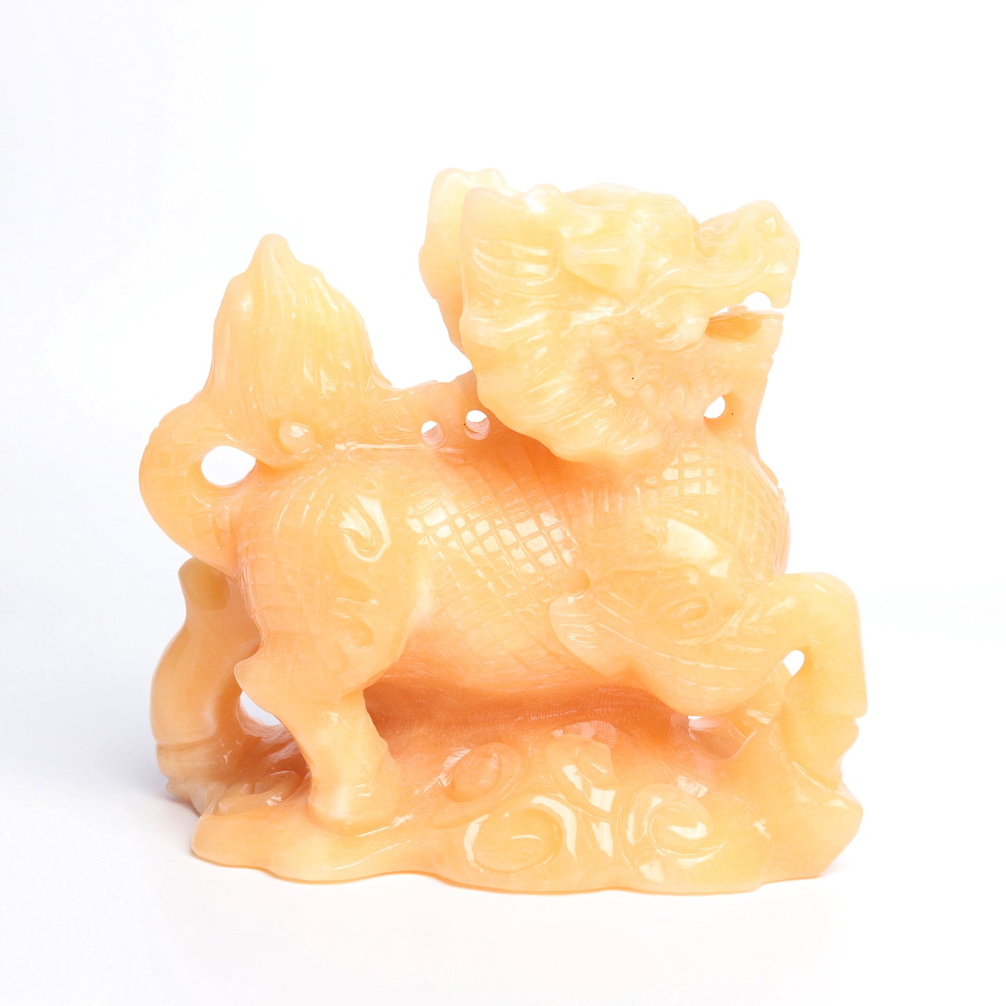 6" Yellow Calcite Carved QIlin Figurine Crystal Healing Quartz Decor