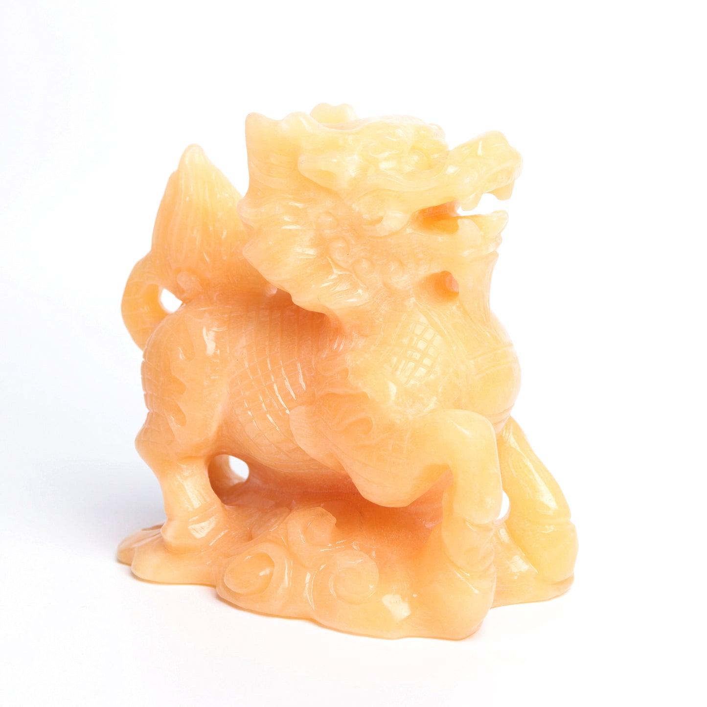 6" Yellow Calcite Carved QIlin Figurine Crystal Healing Quartz Decor