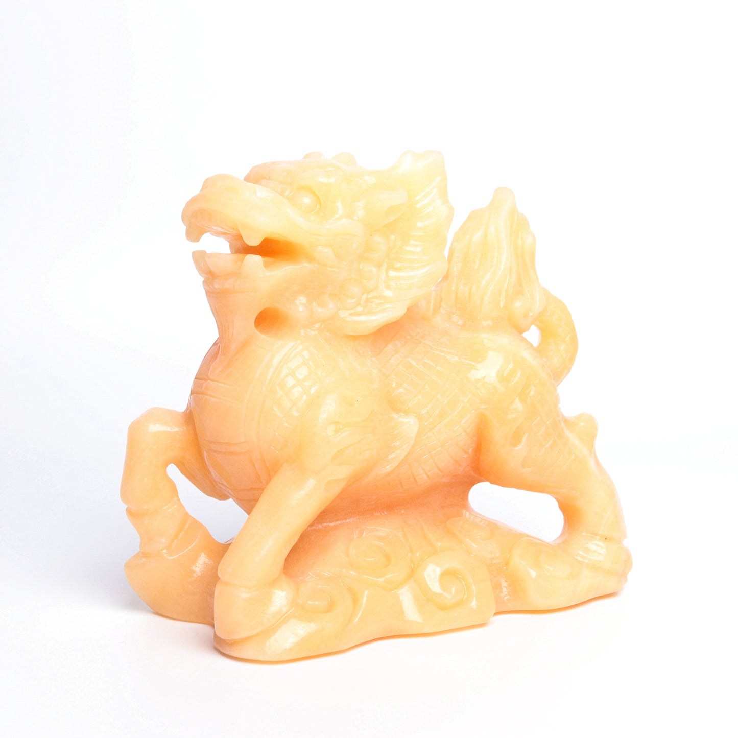 6" Yellow Calcite Carved QIlin Figurine Crystal Healing Quartz Decor