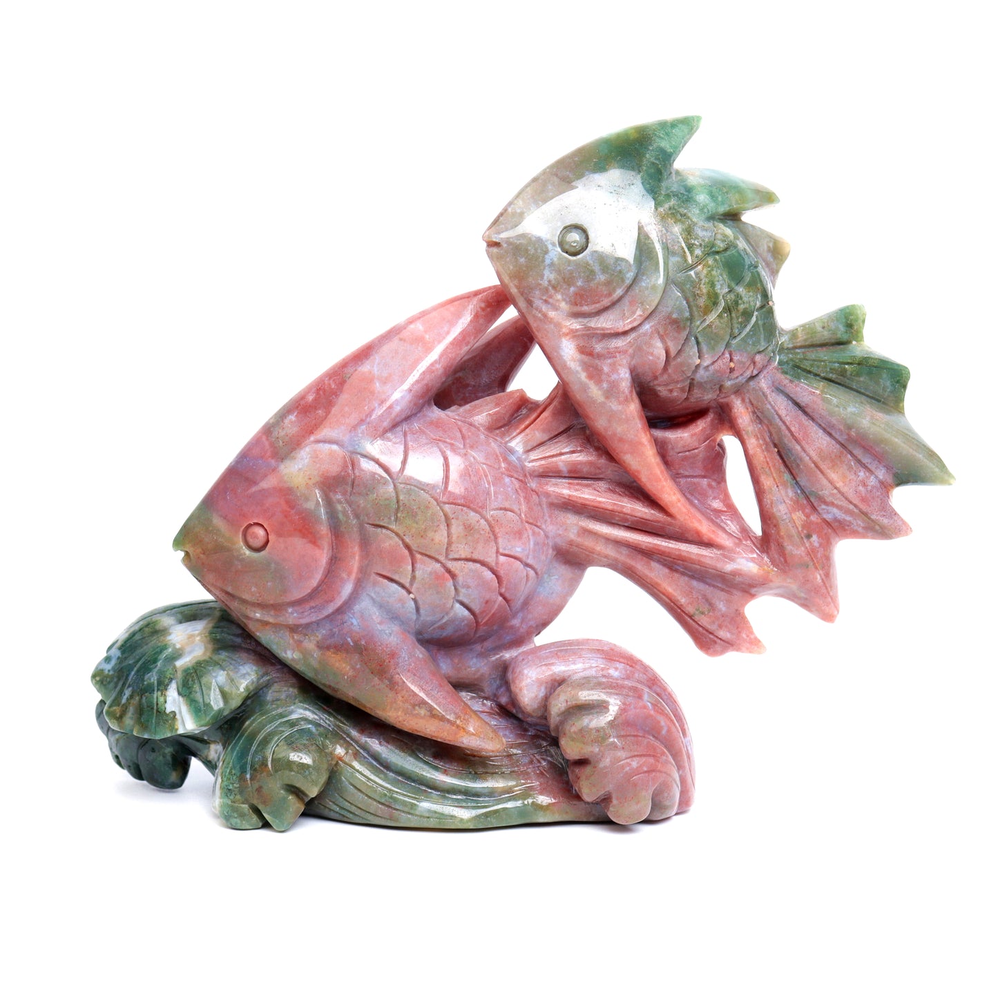 7.5" Ocean Jasper Carved Crystal Fish Figurine Realistic Quartz Decor