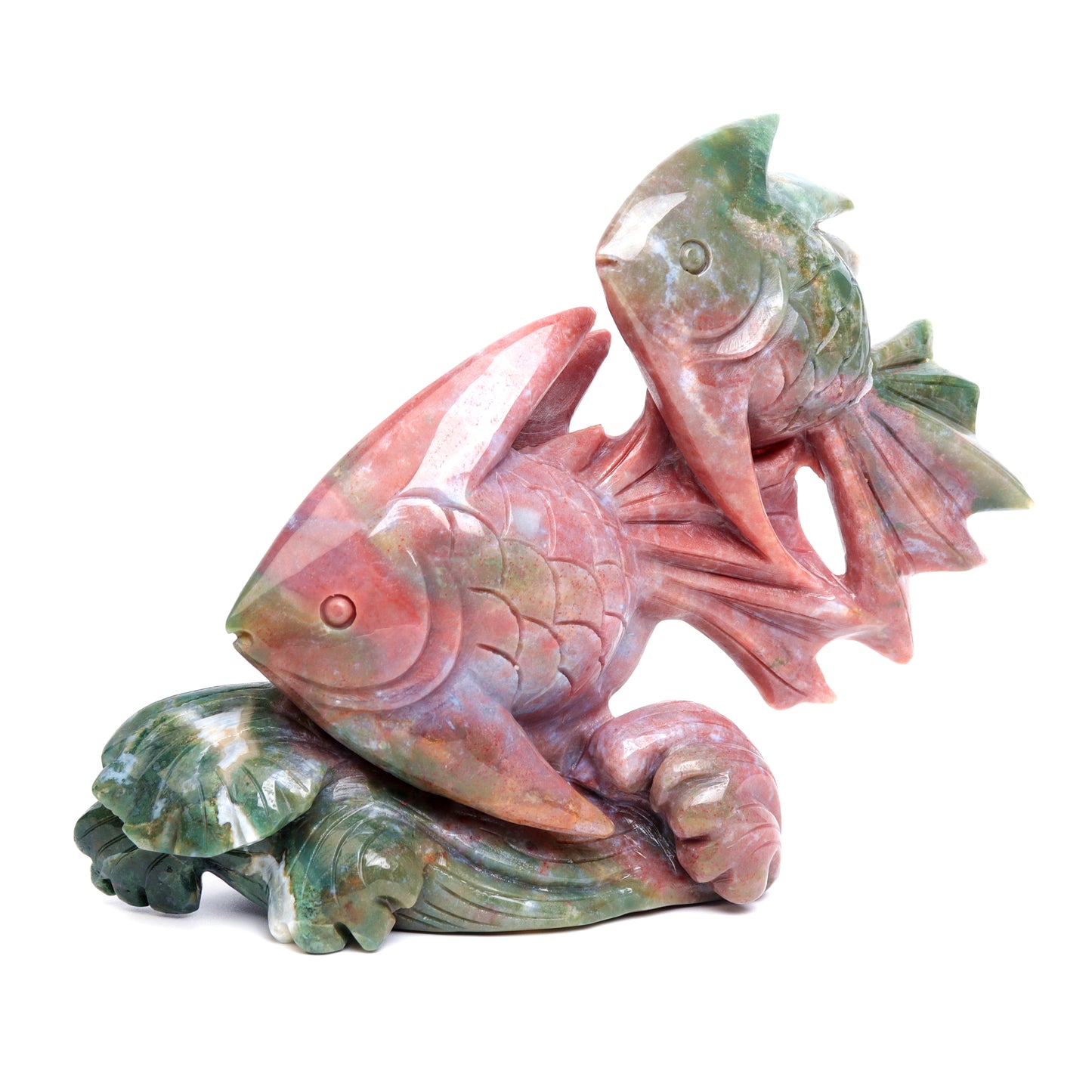 7.5" Ocean Jasper Carved Crystal Fish Figurine Realistic Quartz Decor