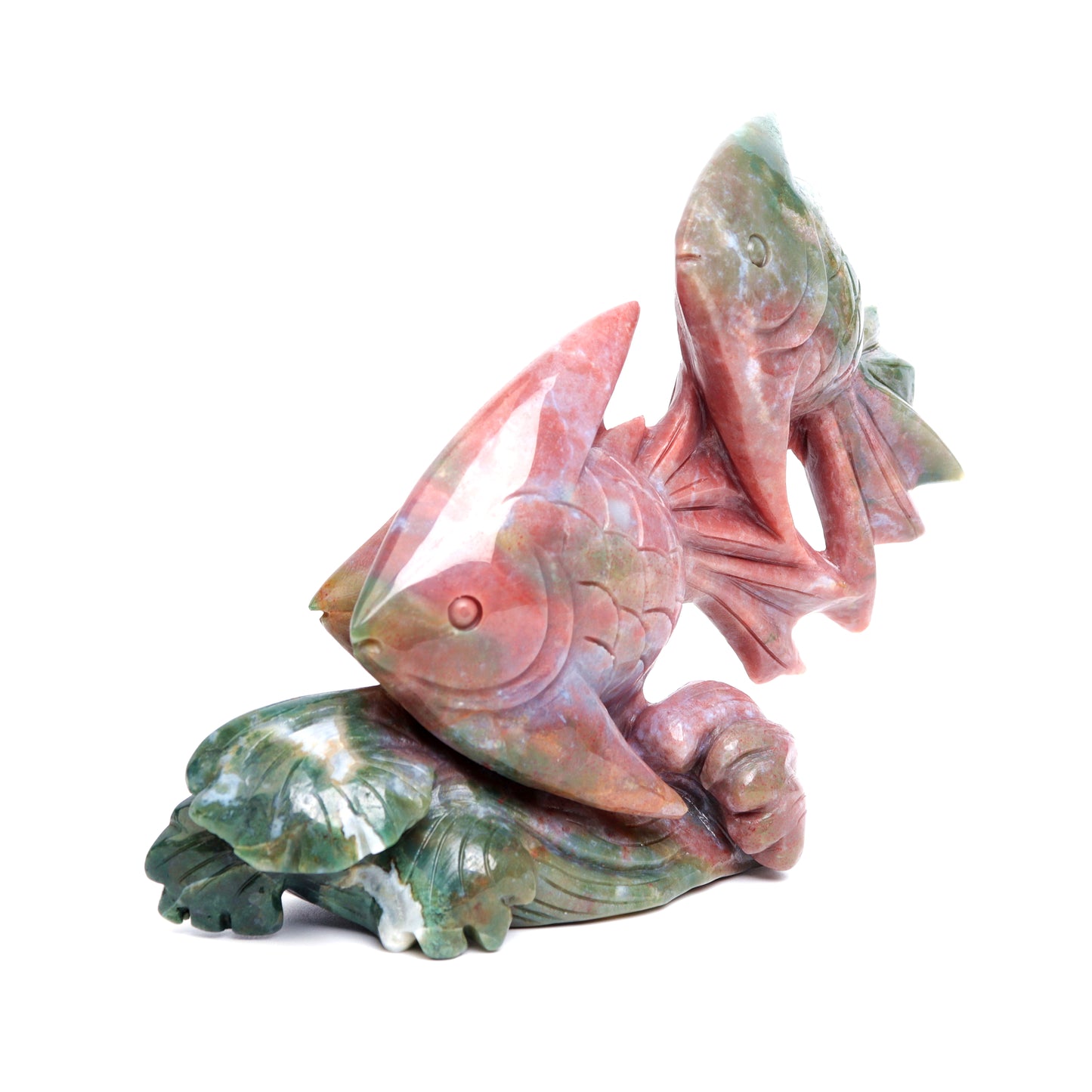 7.5" Ocean Jasper Carved Crystal Fish Figurine Realistic Quartz Decor