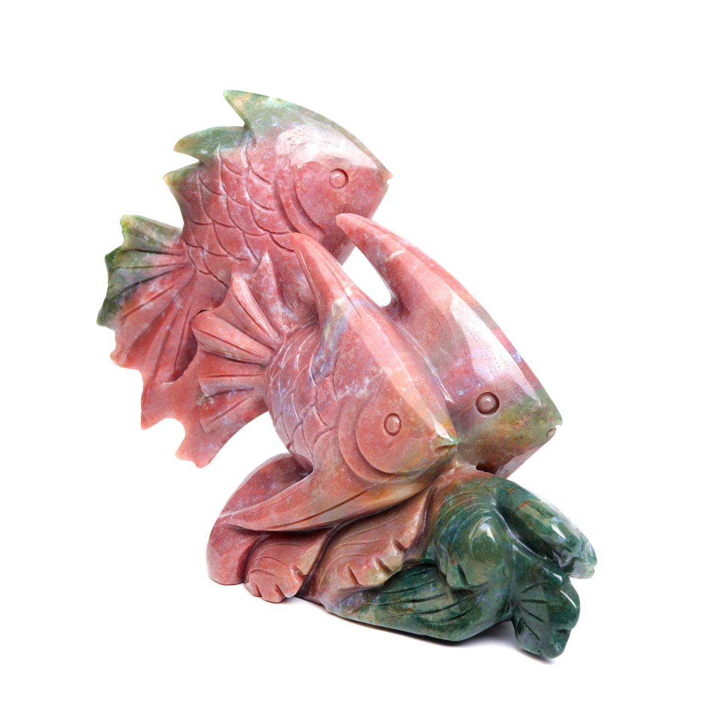 7.5" Ocean Jasper Carved Crystal Fish Figurine Realistic Quartz Decor