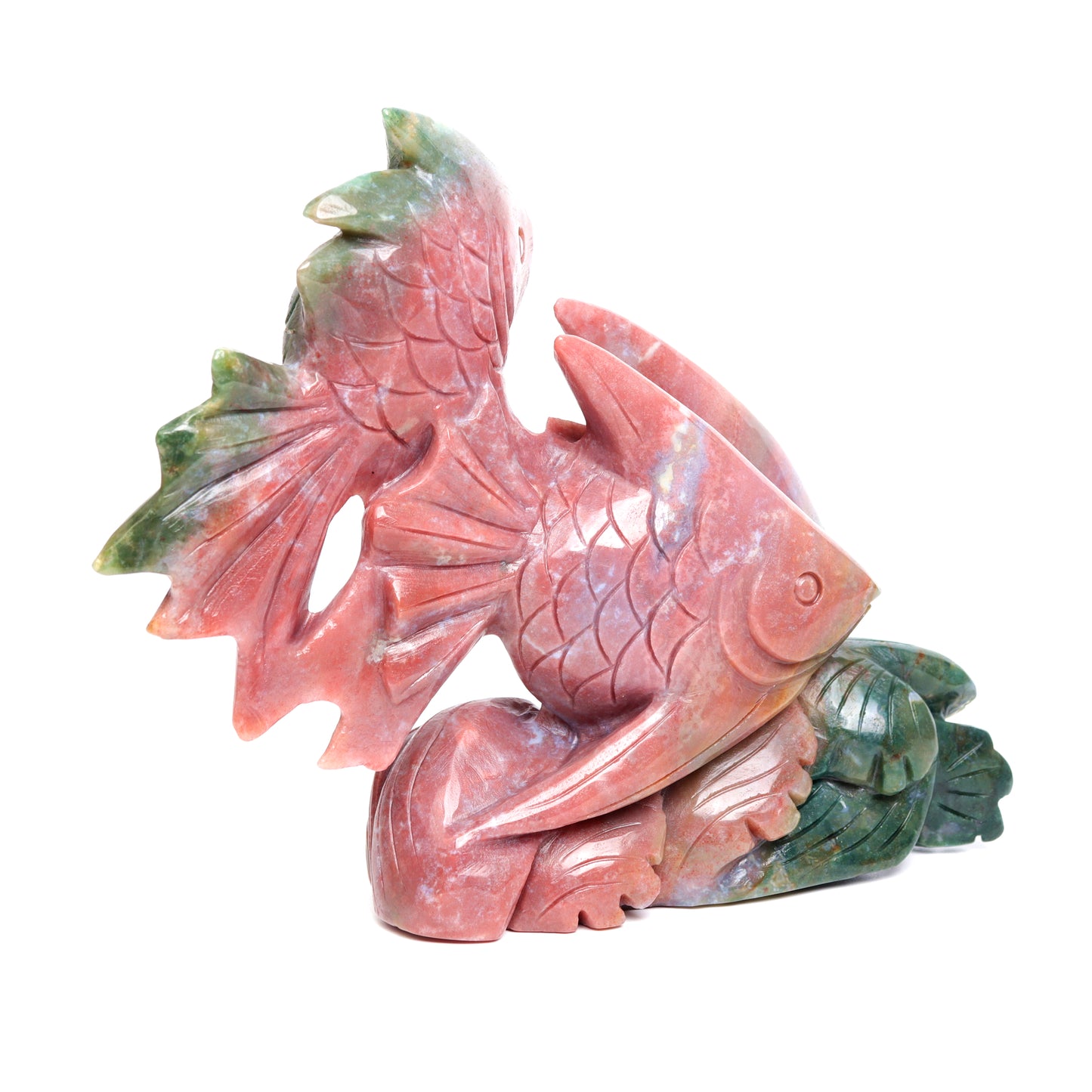 7.5" Ocean Jasper Carved Crystal Fish Figurine Realistic Quartz Decor