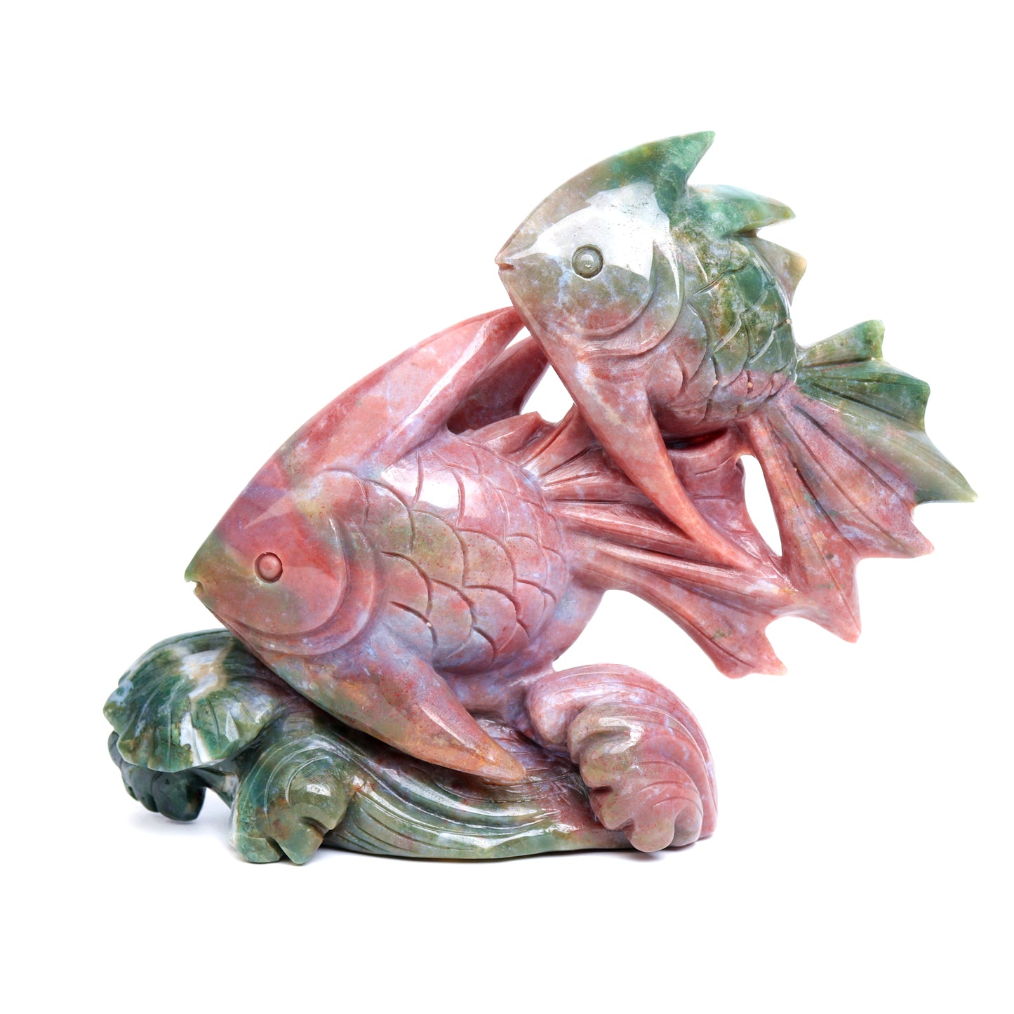 7.5" Ocean Jasper Carved Crystal Fish Figurine Realistic Quartz Decor
