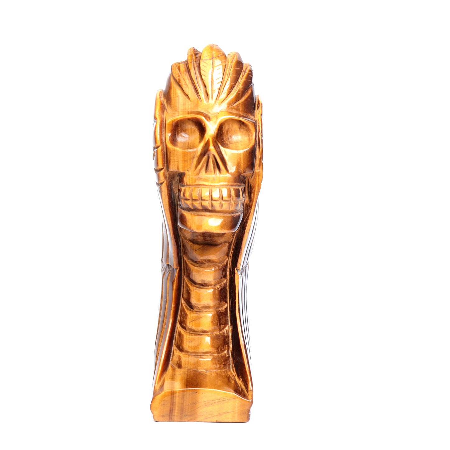 7.5" Natural HandCarved Tiger Eyes Stone Skull Figurine Crystal Healing Reiki
