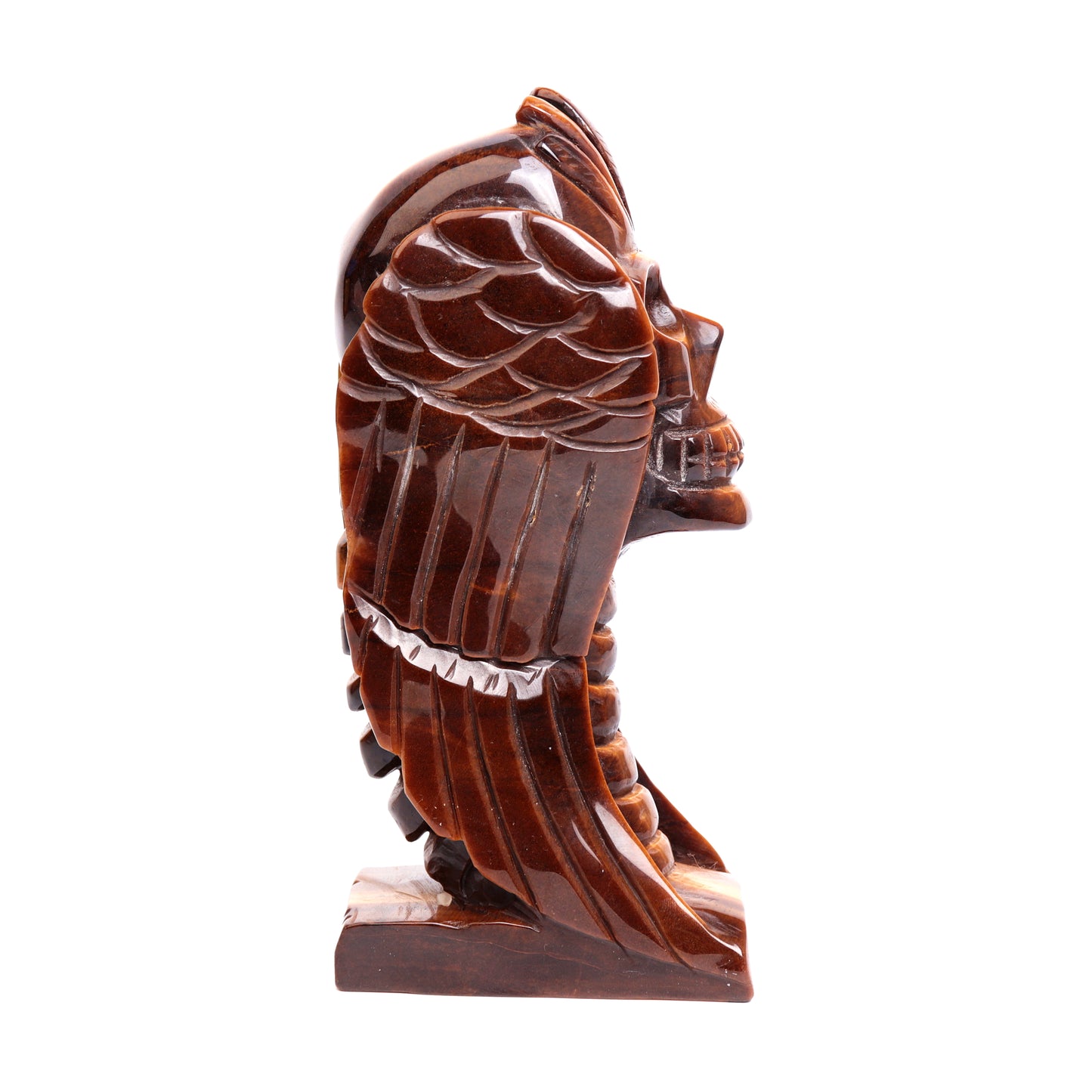 7.5" Natural HandCarved Tiger Eyes Stone Skull Figurine Crystal Healing Reiki