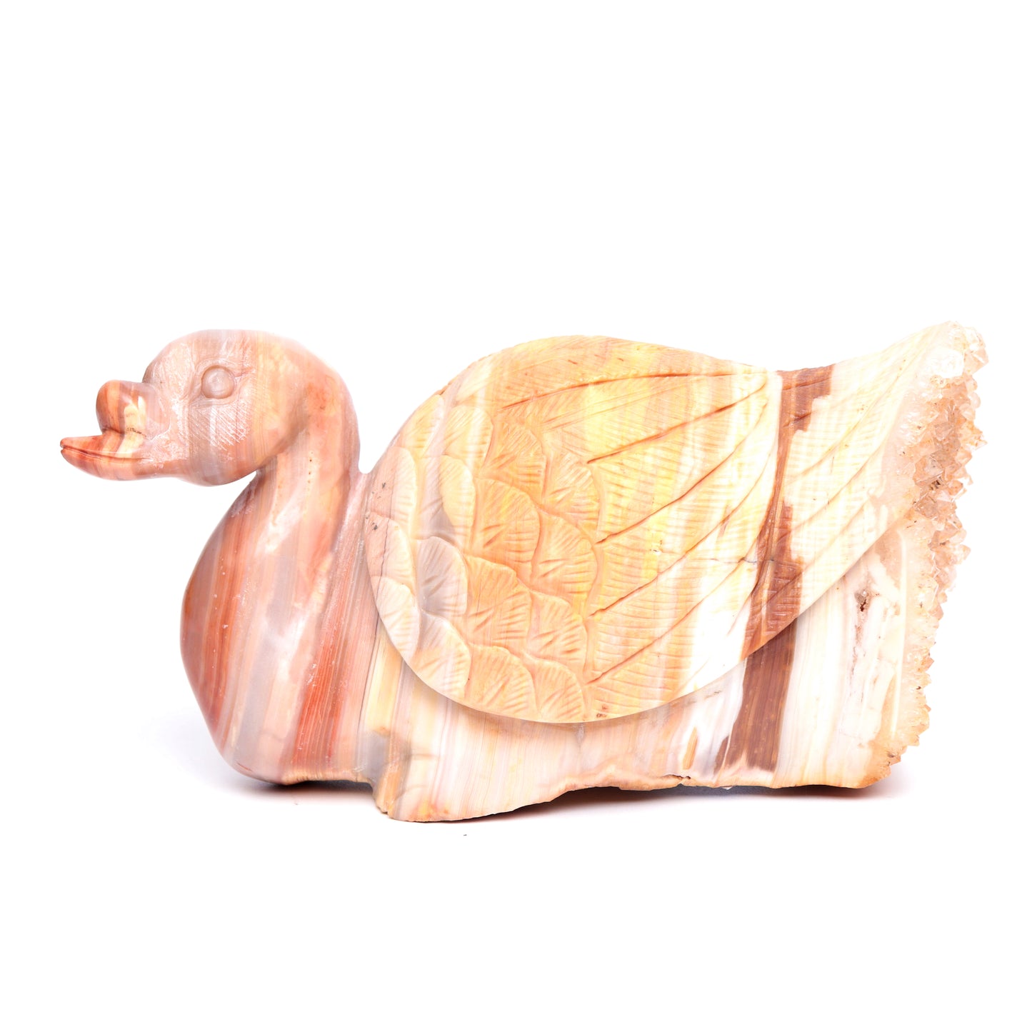 6.5" Agate Druzy Carved Swan Figurine Realistic Crystal Healing Quartz Decor