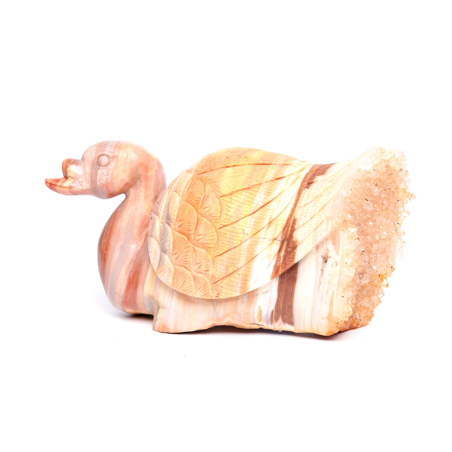 6.5" Agate Druzy Carved Swan Figurine Realistic Crystal Healing Quartz Decor