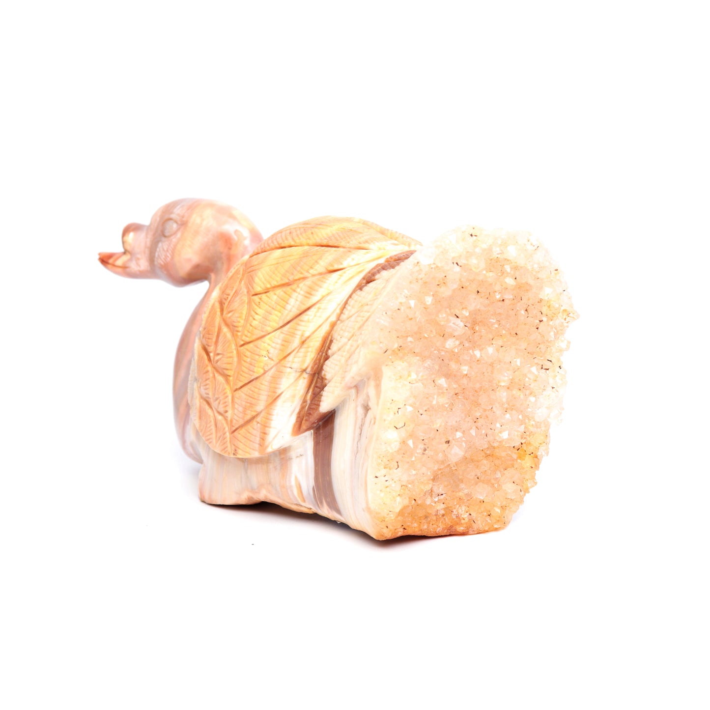 6.5" Agate Druzy Carved Swan Figurine Realistic Crystal Healing Quartz Decor