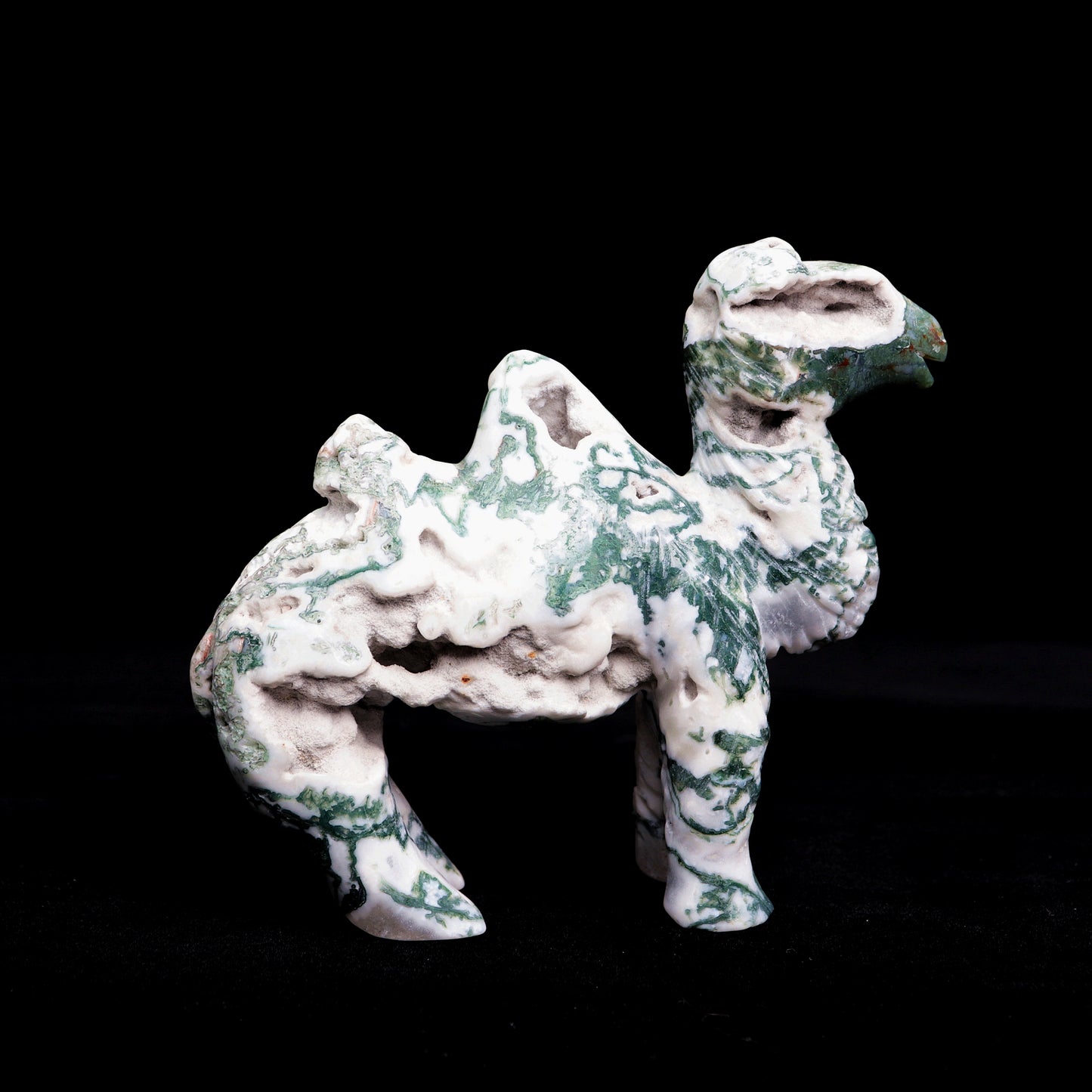 5.5" Moss Agate Carved camel Figurine Realistic Crystal Healing Quartz Decor