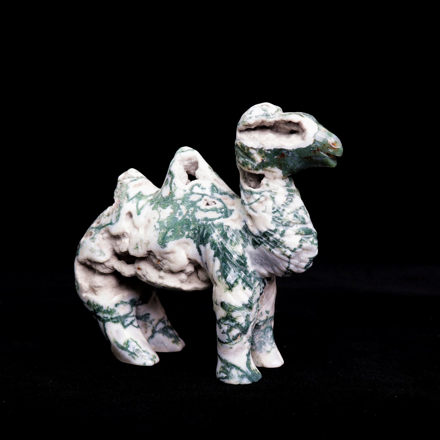 5.5" Moss Agate Carved camel Figurine Realistic Crystal Healing Quartz Decor
