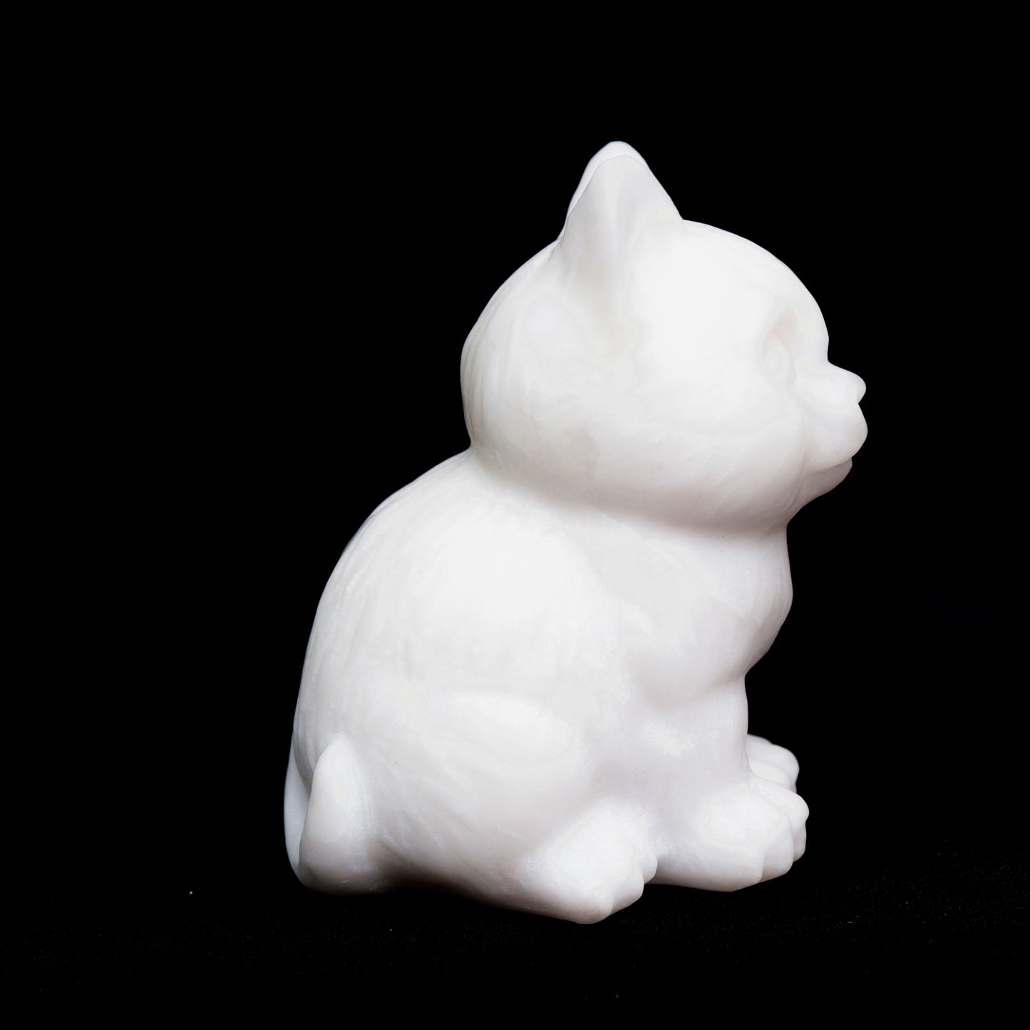 4" White Jade Carved Cat Figurine Realistic Crystal Healing Quartz Decor