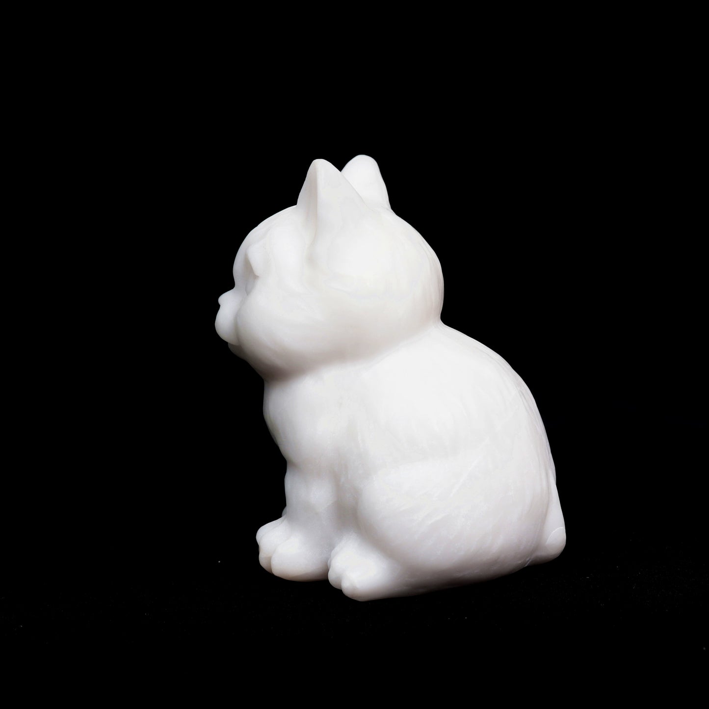 4" White Jade Carved Cat Figurine Realistic Crystal Healing Quartz Decor