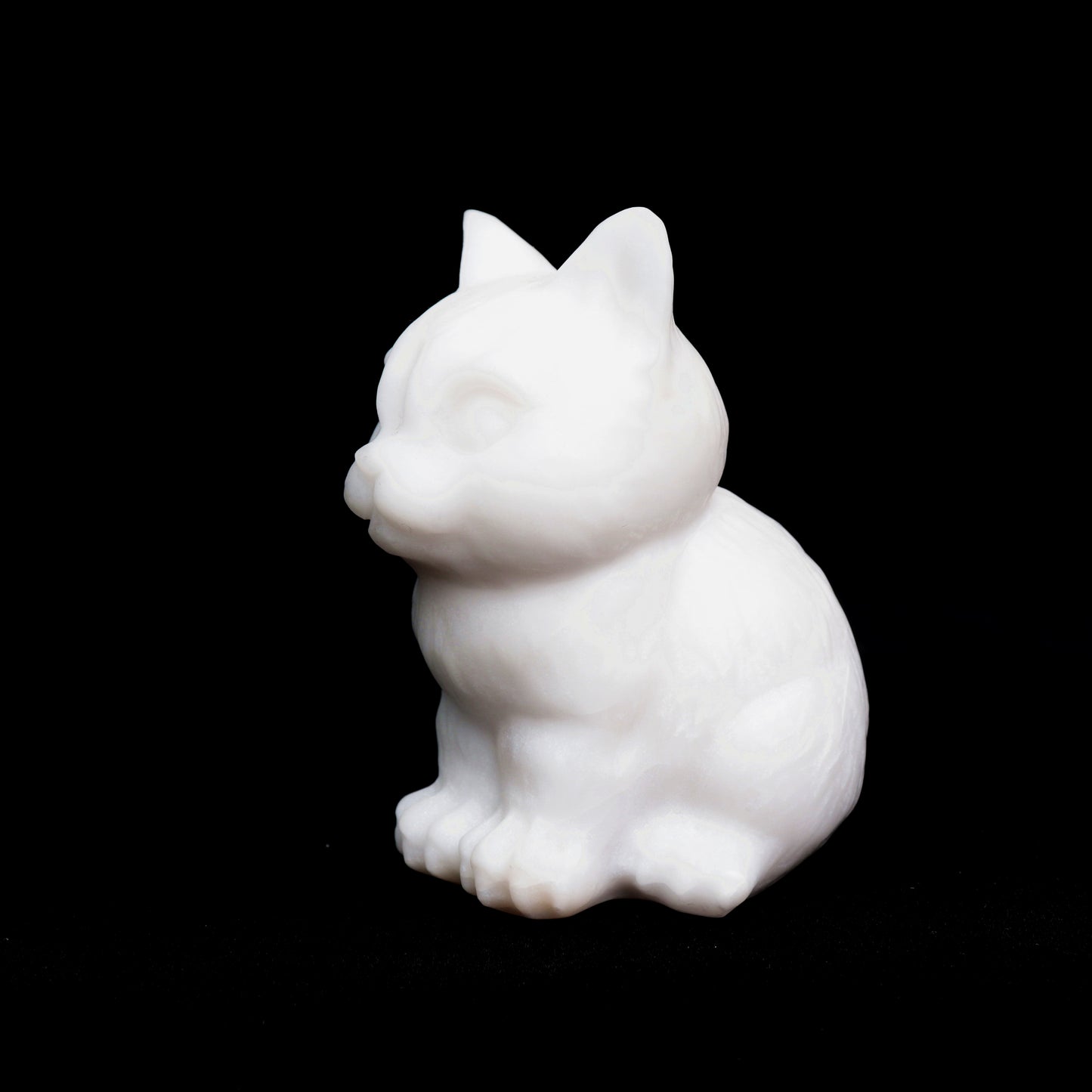 4" White Jade Carved Cat Figurine Realistic Crystal Healing Quartz Decor