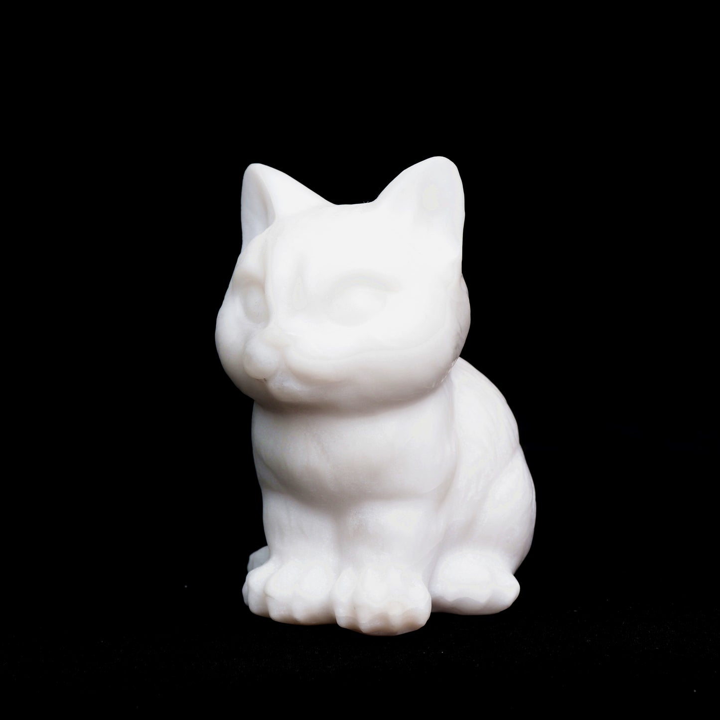 4" White Jade Carved Cat Figurine Realistic Crystal Healing Quartz Decor
