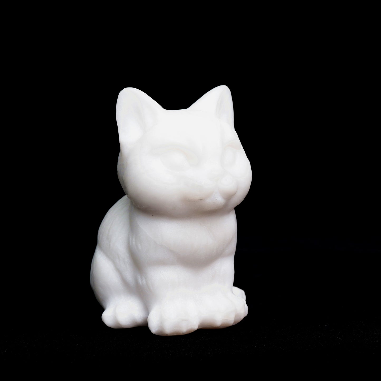 4" White Jade Carved Cat Figurine Realistic Crystal Healing Quartz Decor