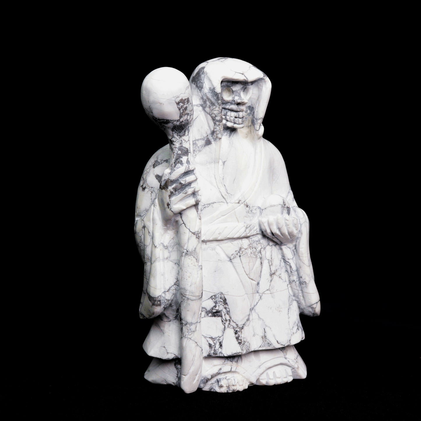 7" Howlite Crystal Death Sculpture Realistic Healing Quartz Decor